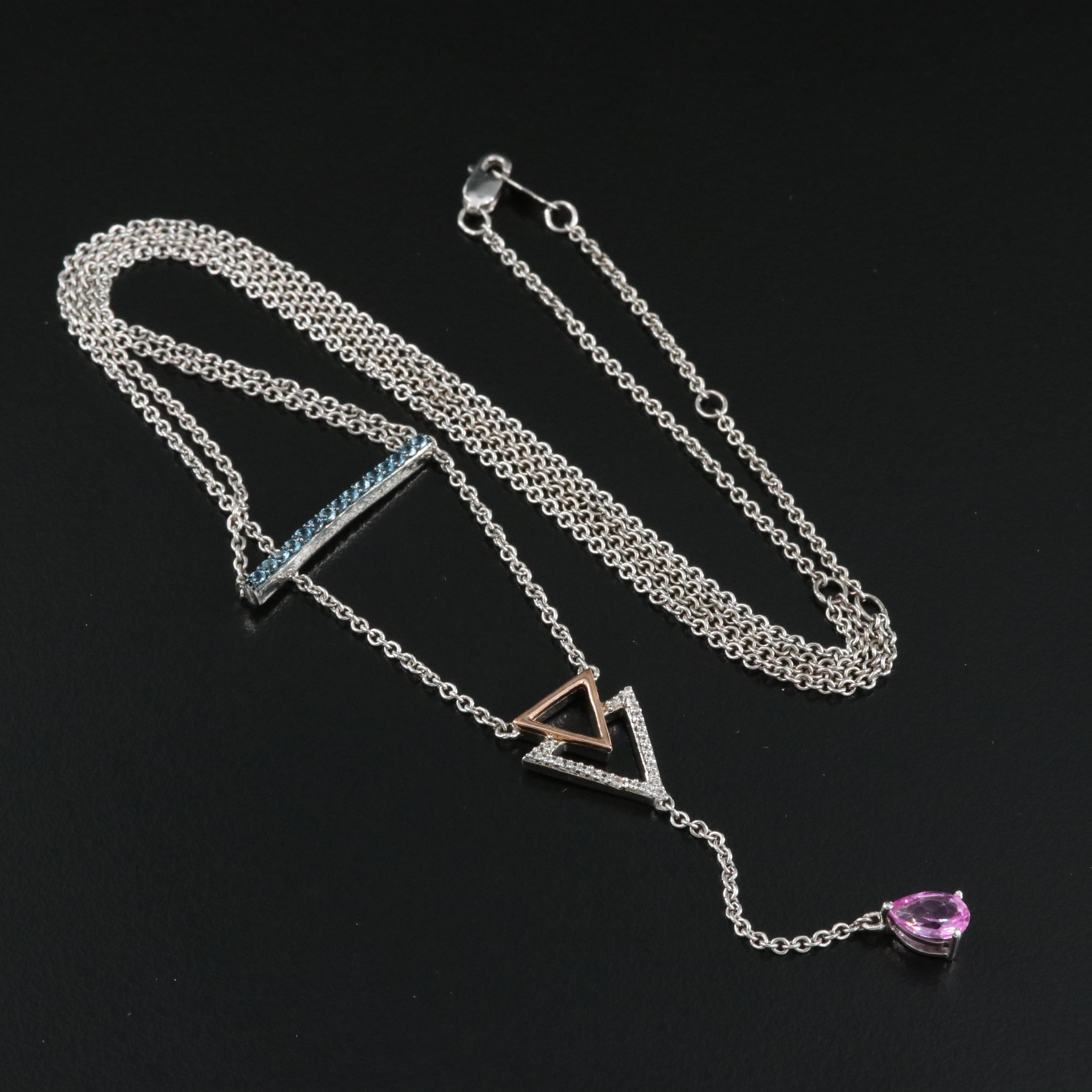 Sterling Sapphire and Topaz Layered Necklace with 10K Rose Gold Accents