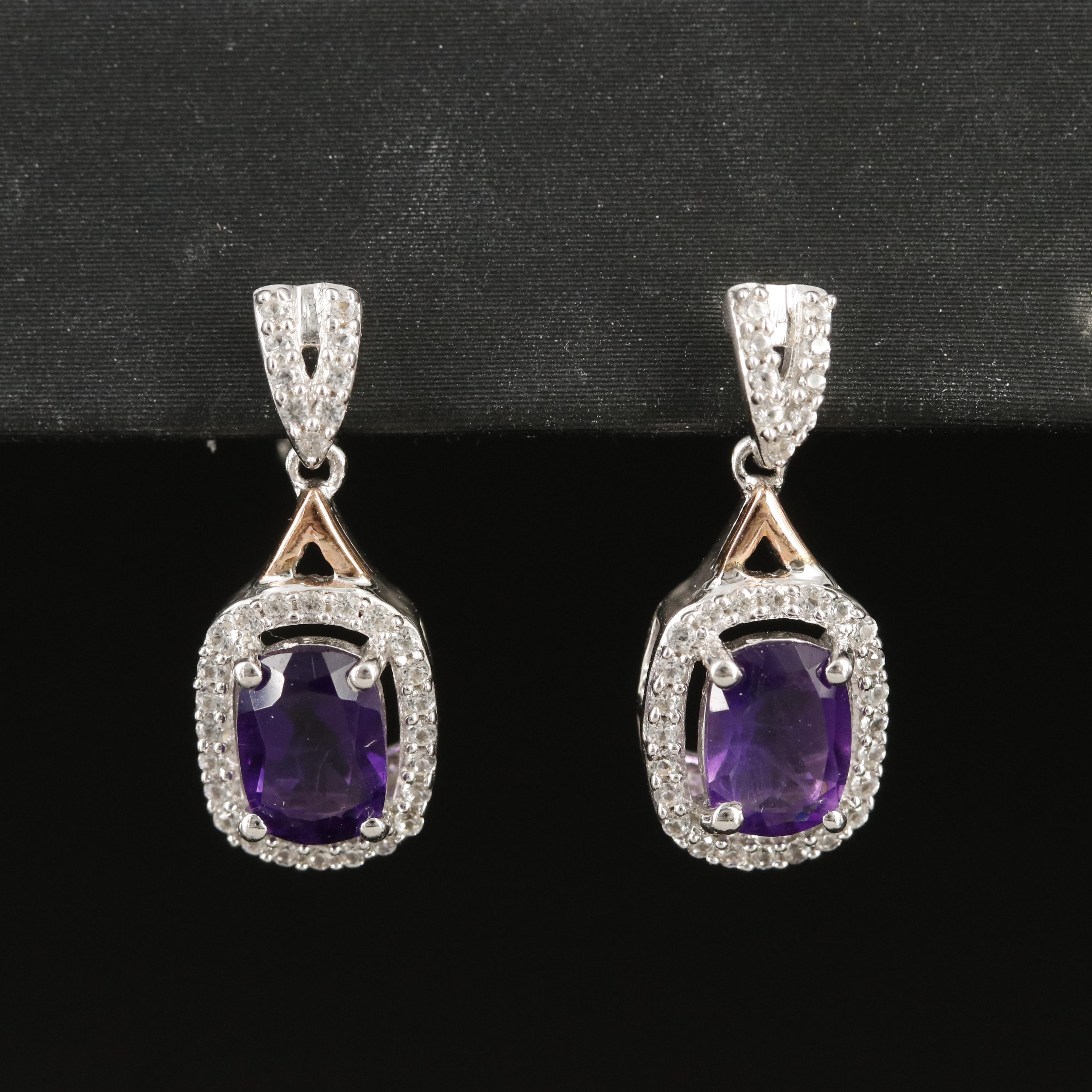 Sterling Amethyst and Sapphire Earrings with 10K Rose Gold Accents