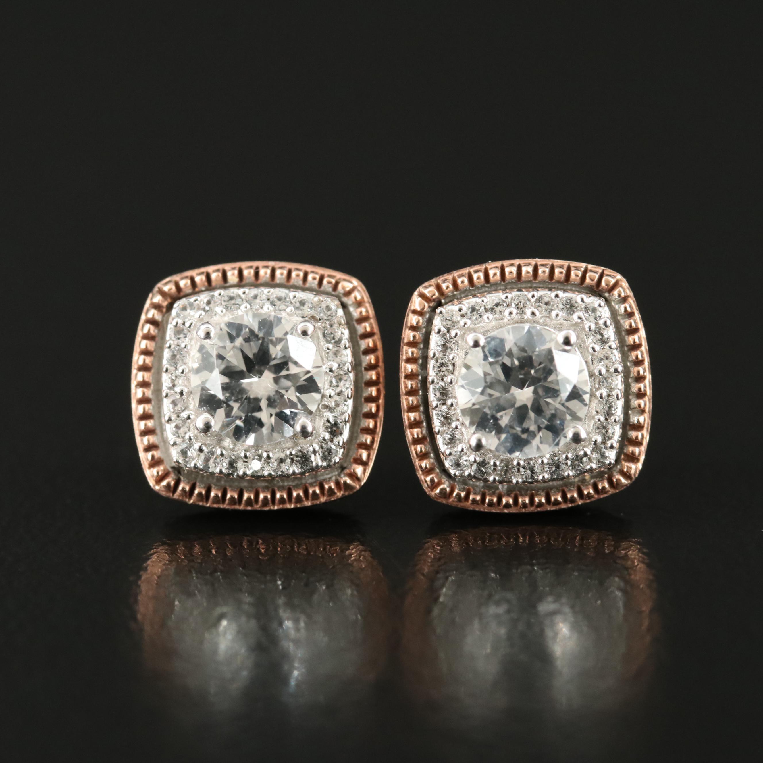 Sterling Sapphire Stud Earrings with 10K Rose Gold Accents