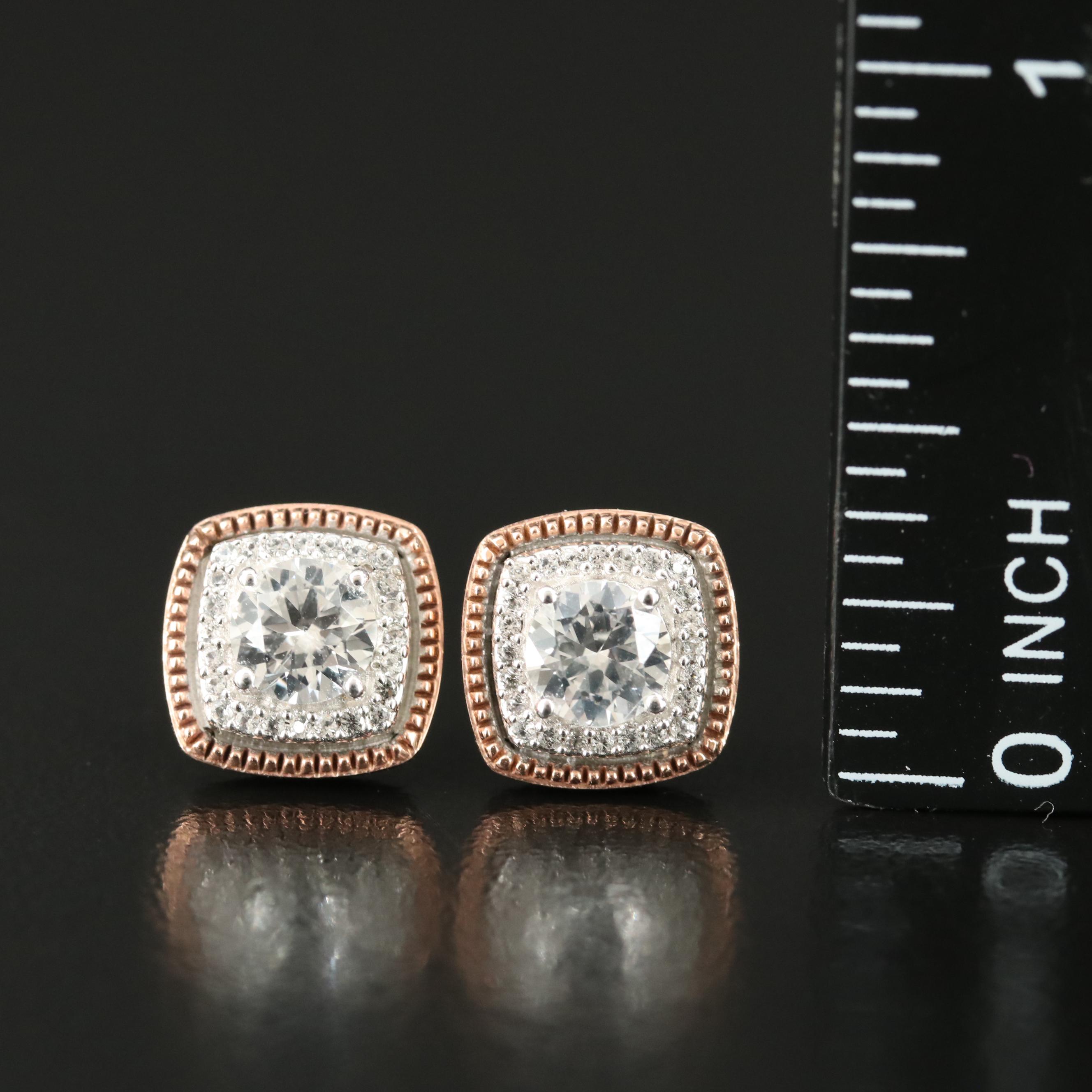 Sterling Sapphire Stud Earrings with 10K Rose Gold Accents