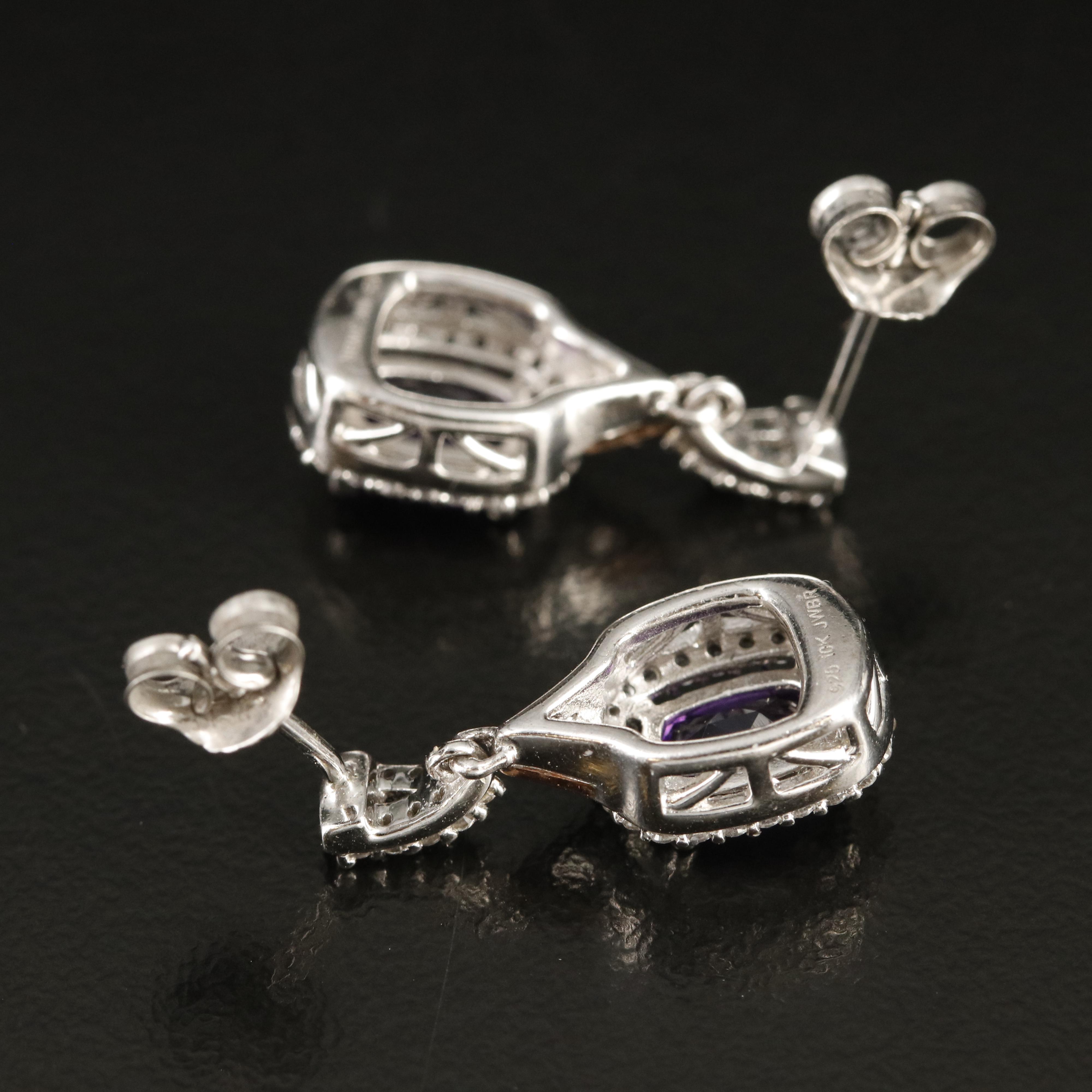 Sterling Amethyst and Sapphire Earrings with 10K Rose Gold Accents