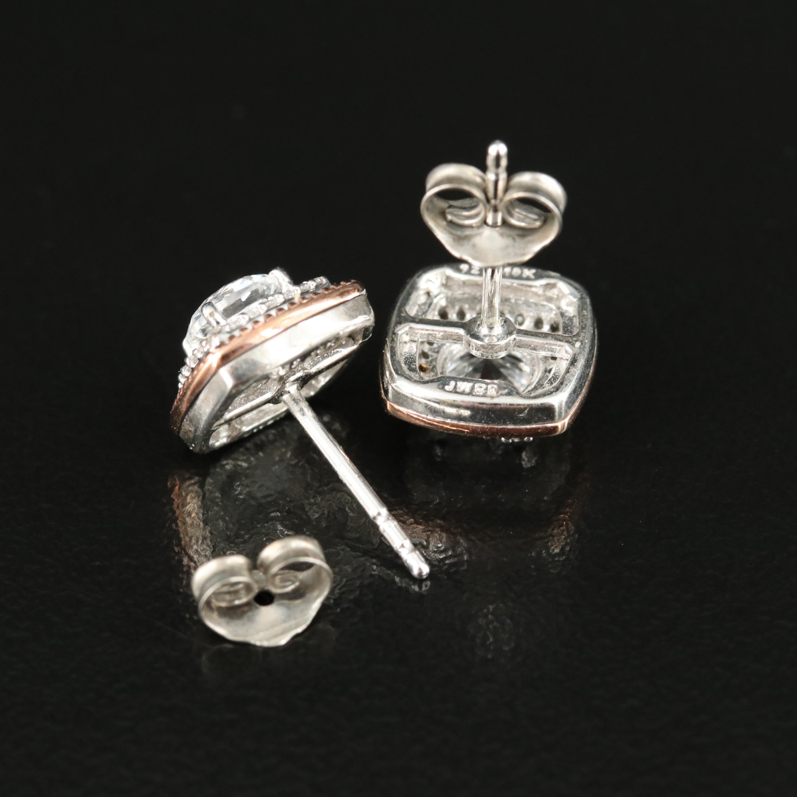 Sterling Sapphire Stud Earrings with 10K Rose Gold Accents