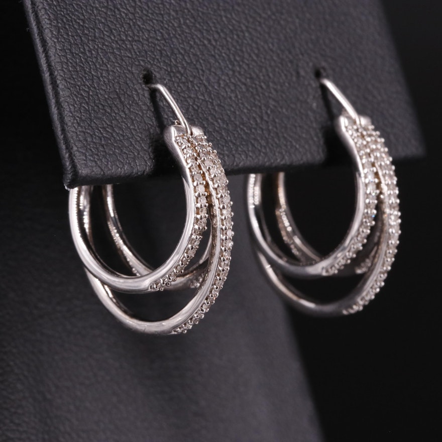 Sterling Diamond Tripple Hoop Earrings