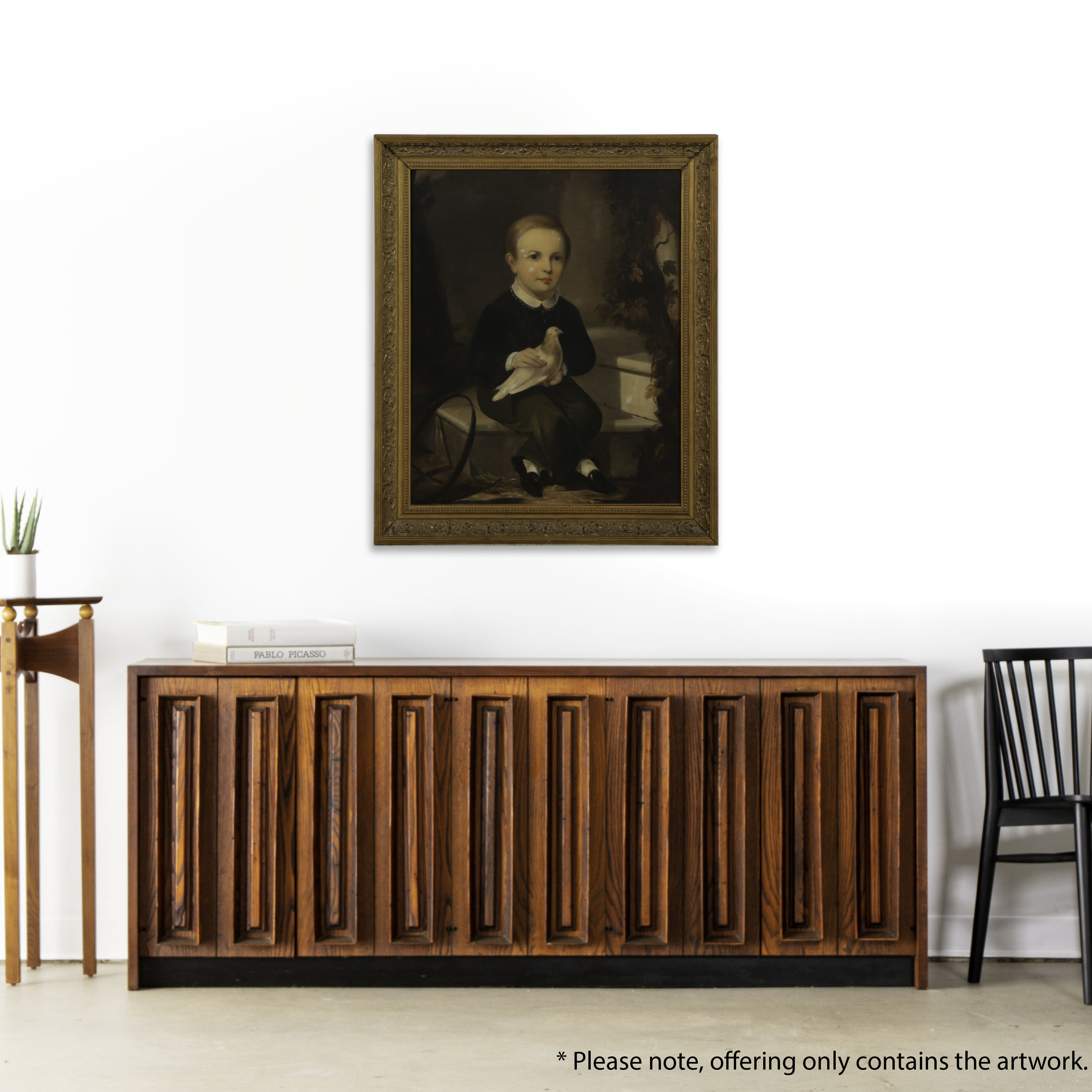 Portrait Oil Painting of Young Boy Holding Pigeon, Circa 1900