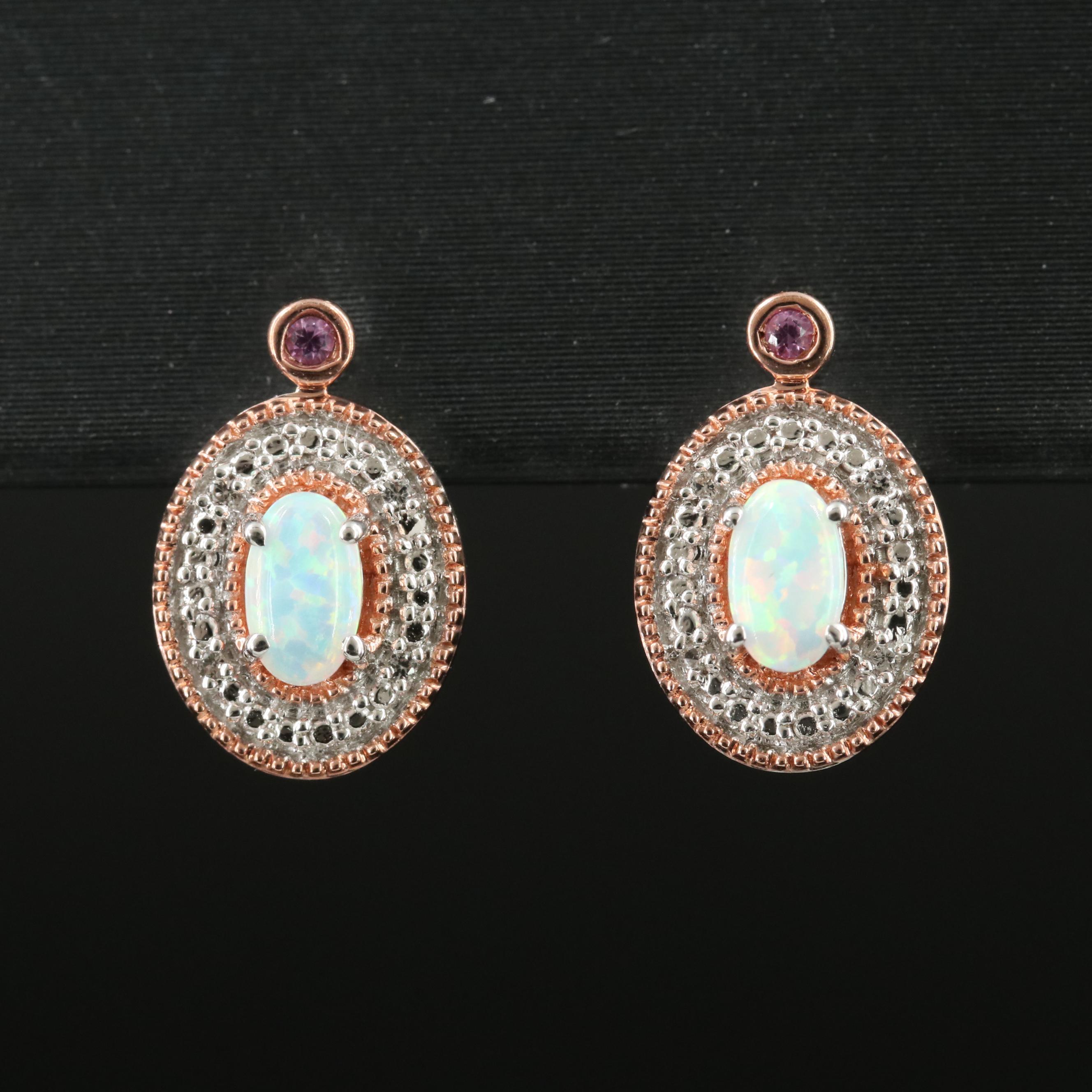 Sterling Opal and Sapphire Earrings