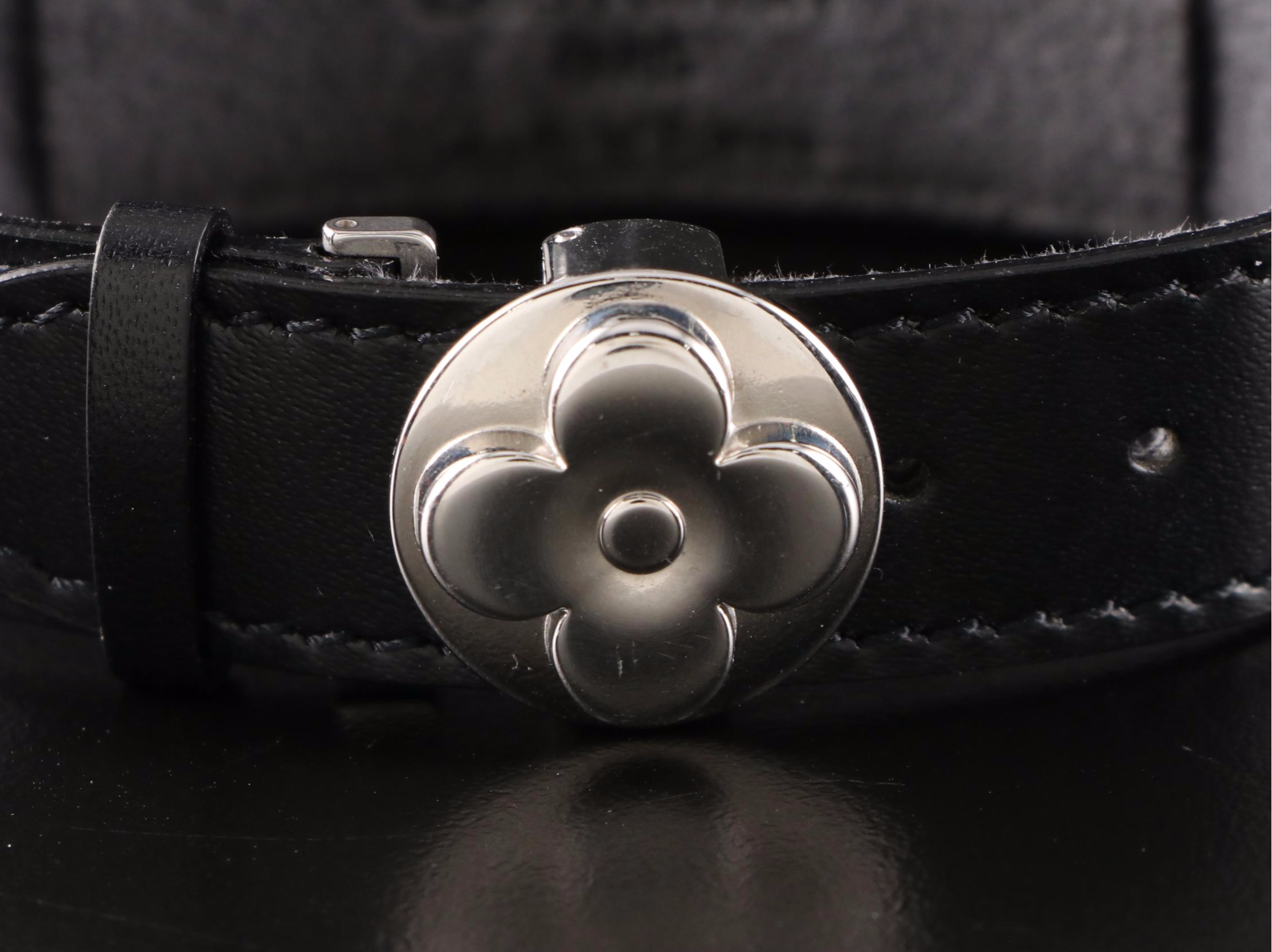 Louis Vuitton "Good Luck" Bracelet in Embossed Black Leather