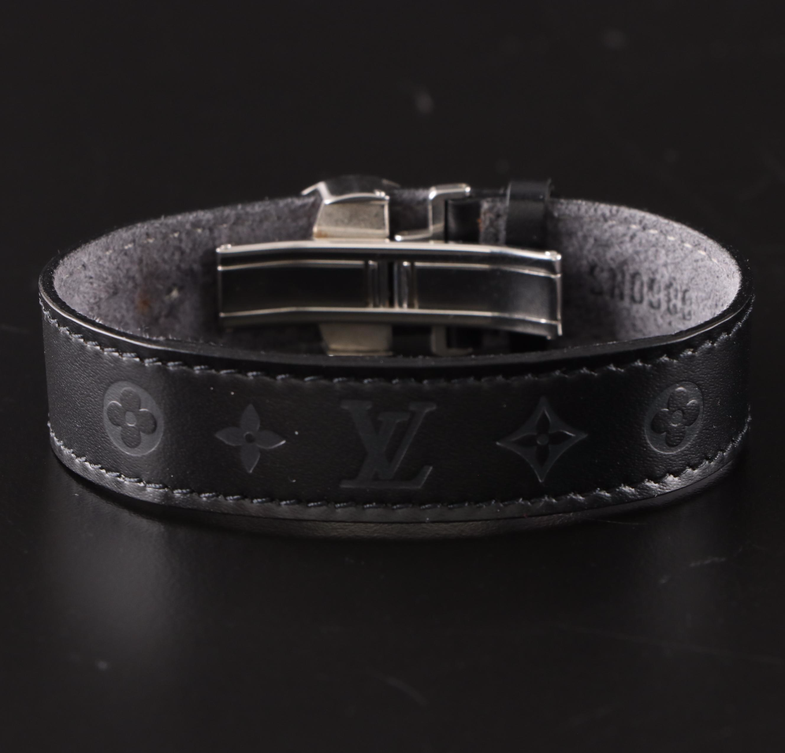 Louis Vuitton "Good Luck" Bracelet in Embossed Black Leather