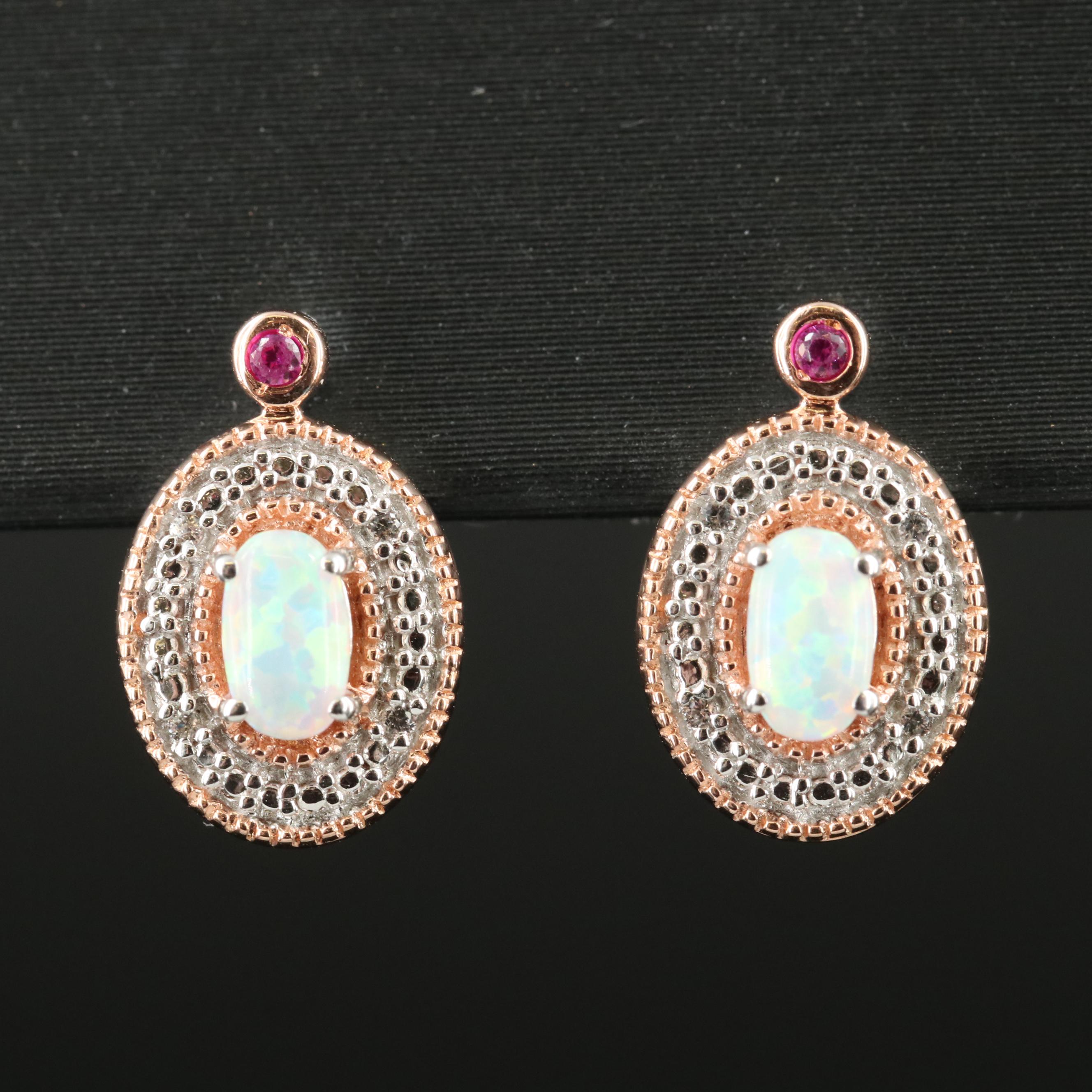 Sterling Opal and Sapphire Earrings