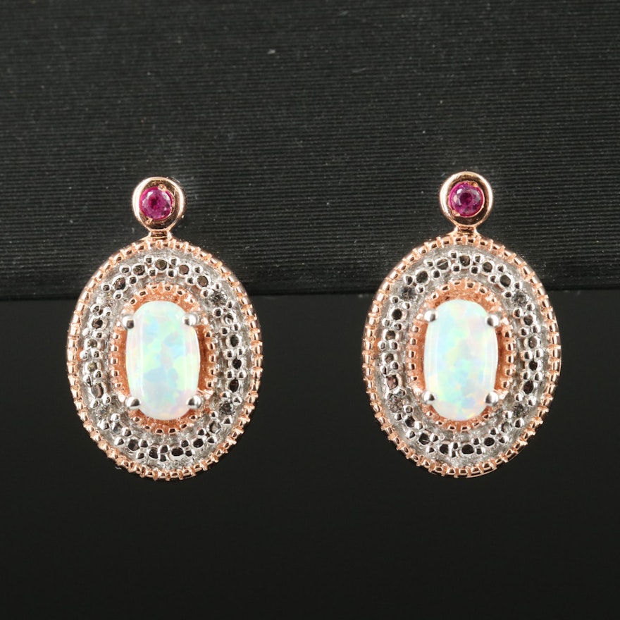 Sterling Opal and Sapphire Earrings