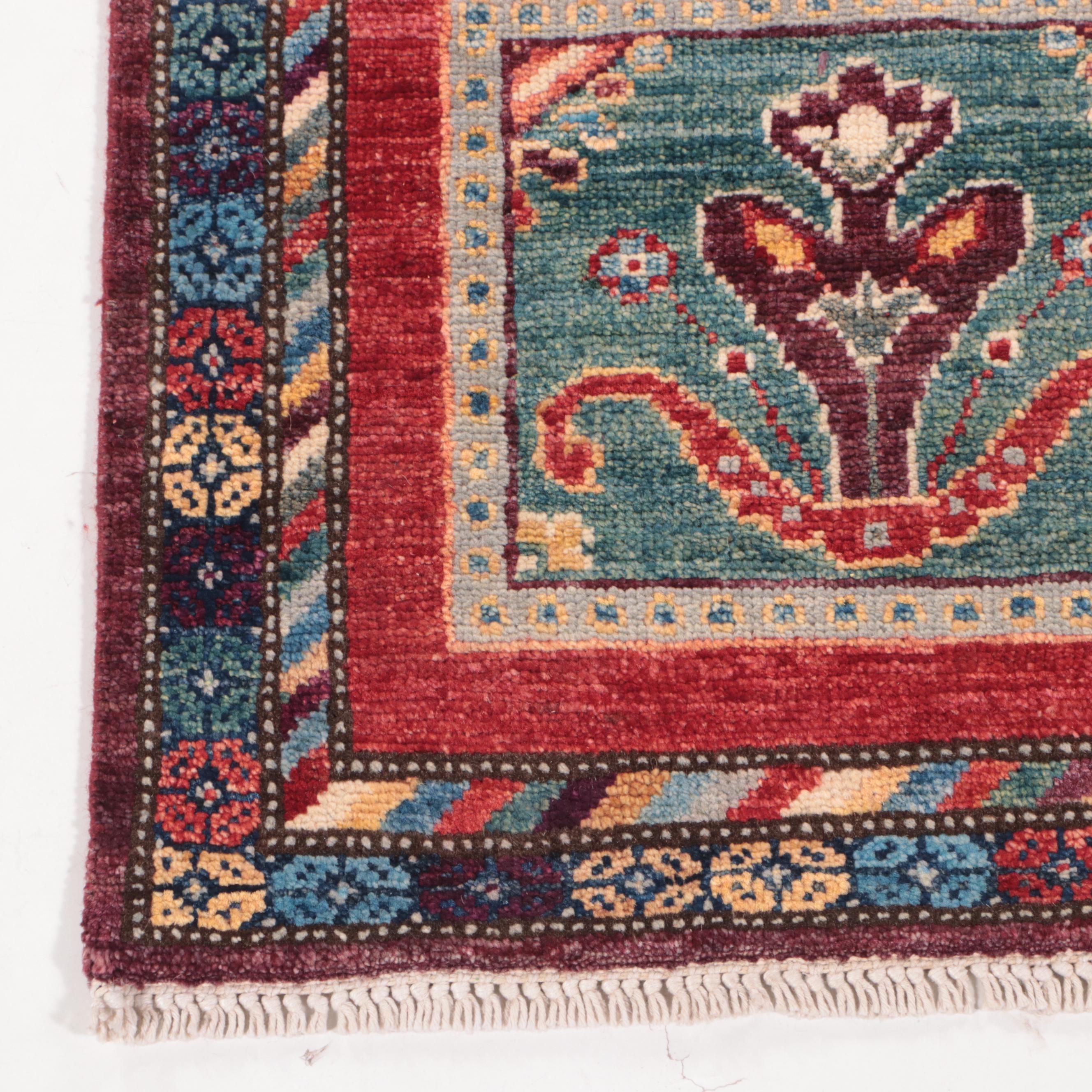 1'8 x 3'5 Hand-Knotted Turkish Village Style Accent  Rug