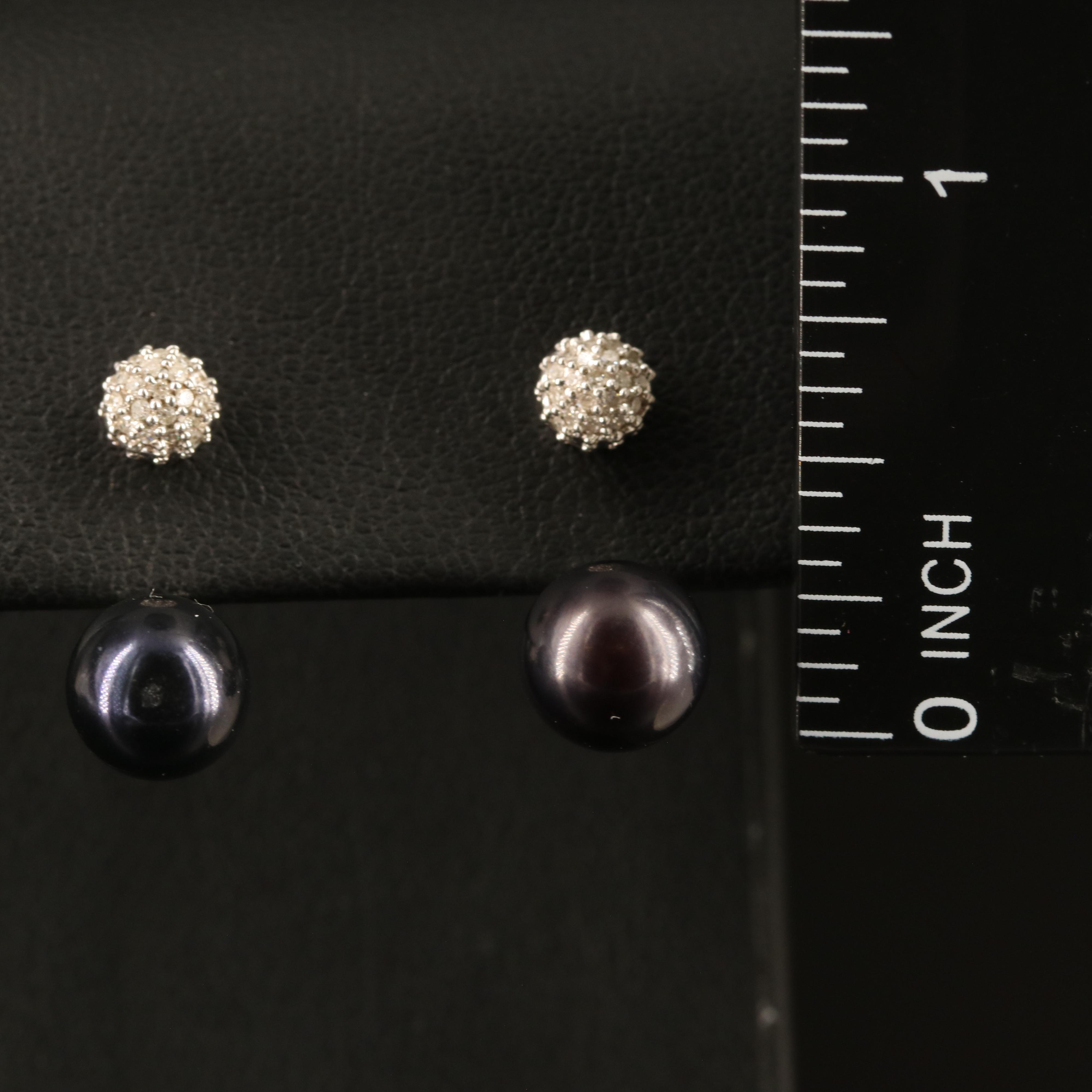 Sterling Diamond Stud Earrings with Pearl Enhancers