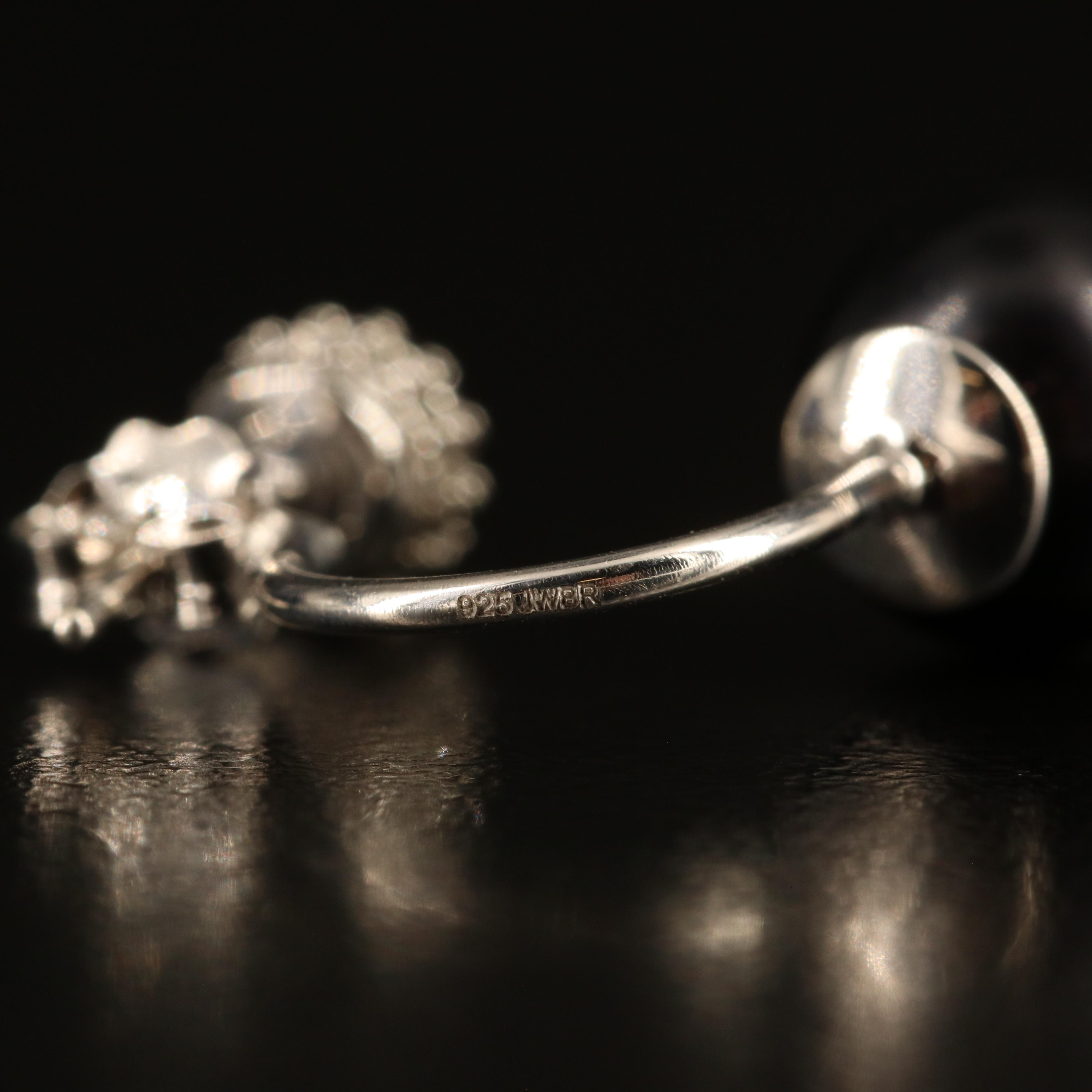 Sterling Diamond Stud Earrings with Pearl Enhancers