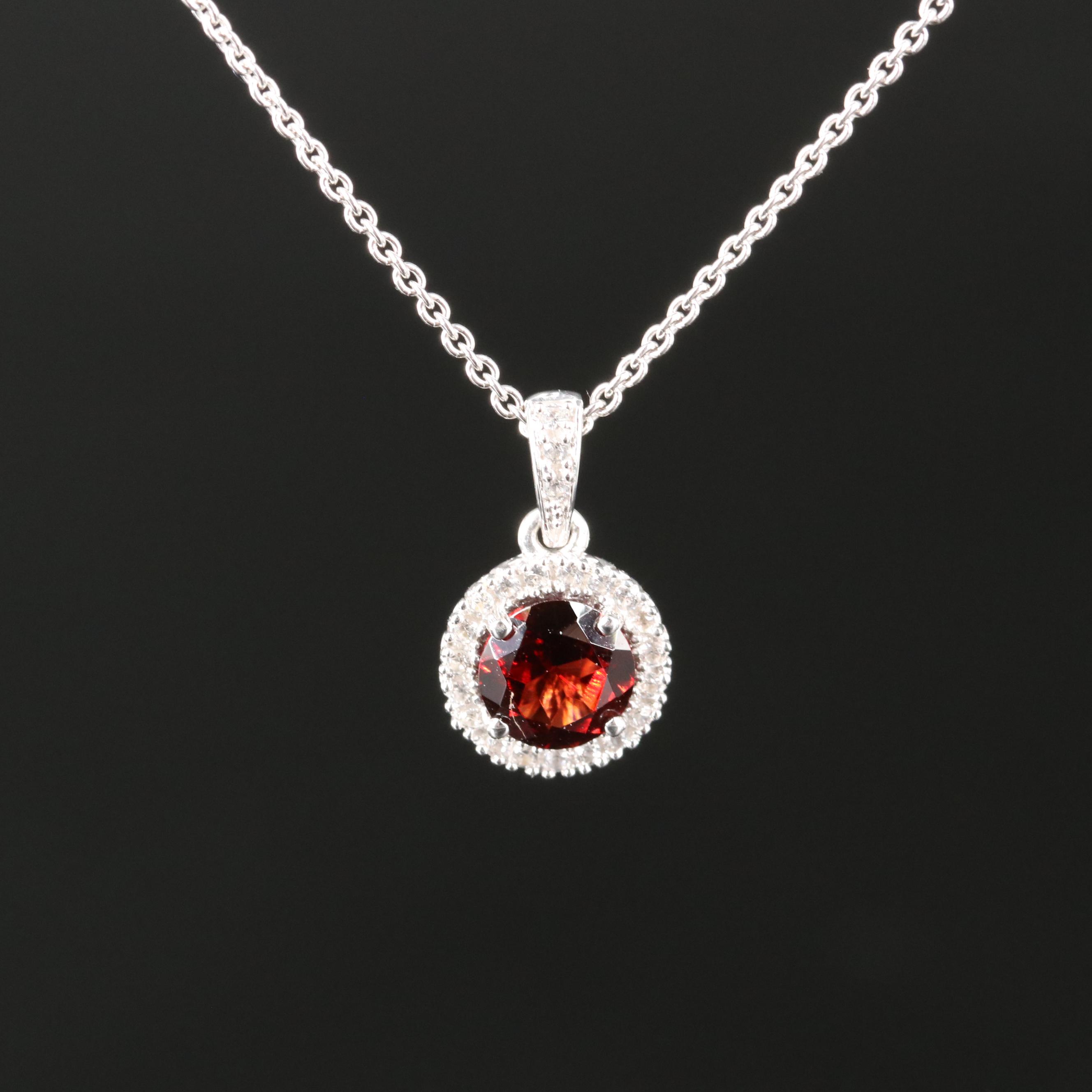 Sterling Garnet and Sapphire Pendant Necklace