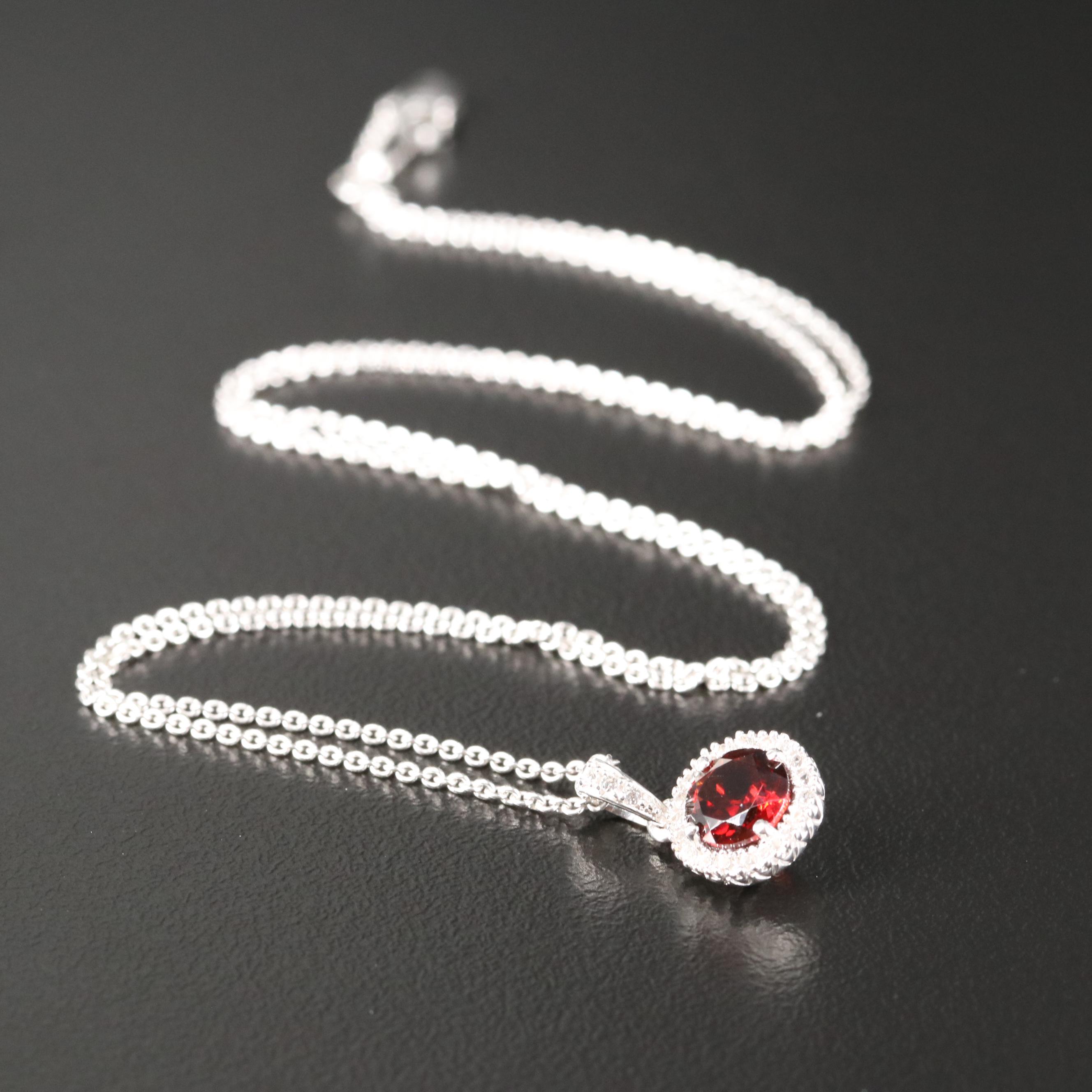 Sterling Garnet and Sapphire Pendant Necklace