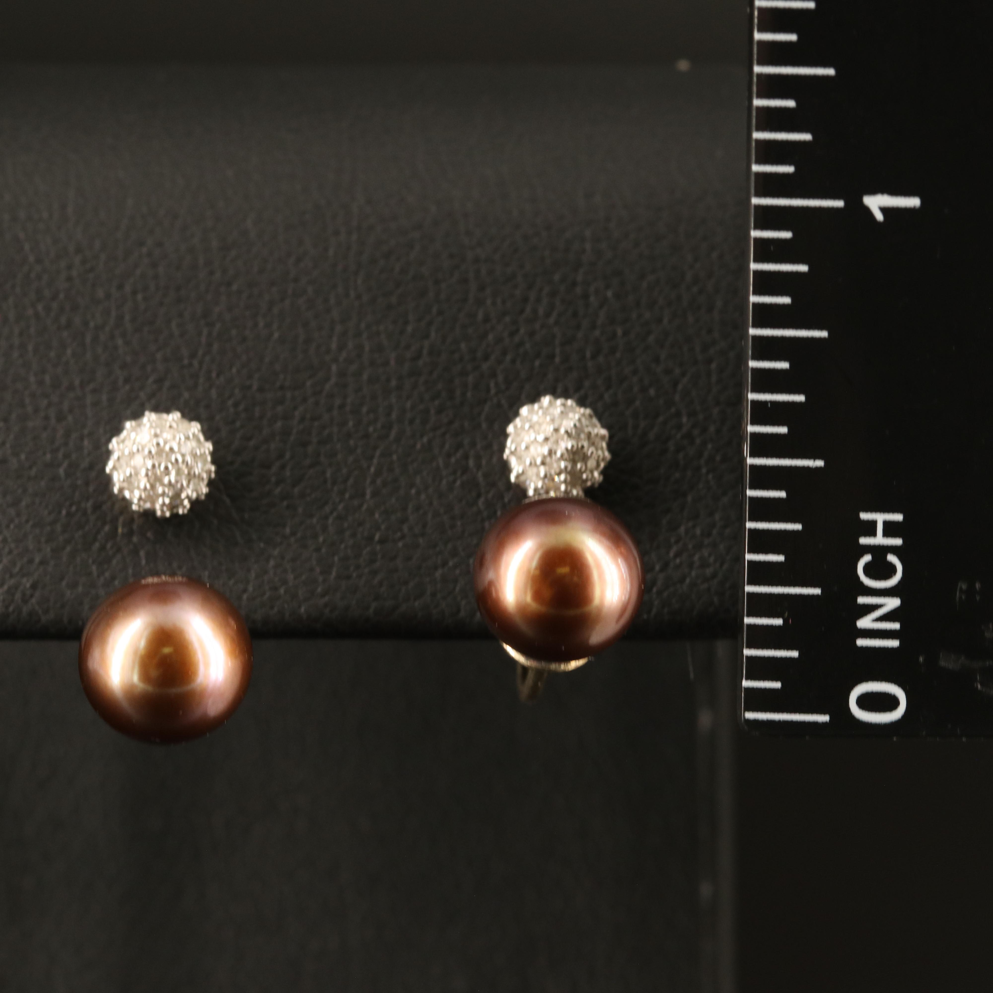 Sterling Diamond Stud Earrings with Pearl Enhancers