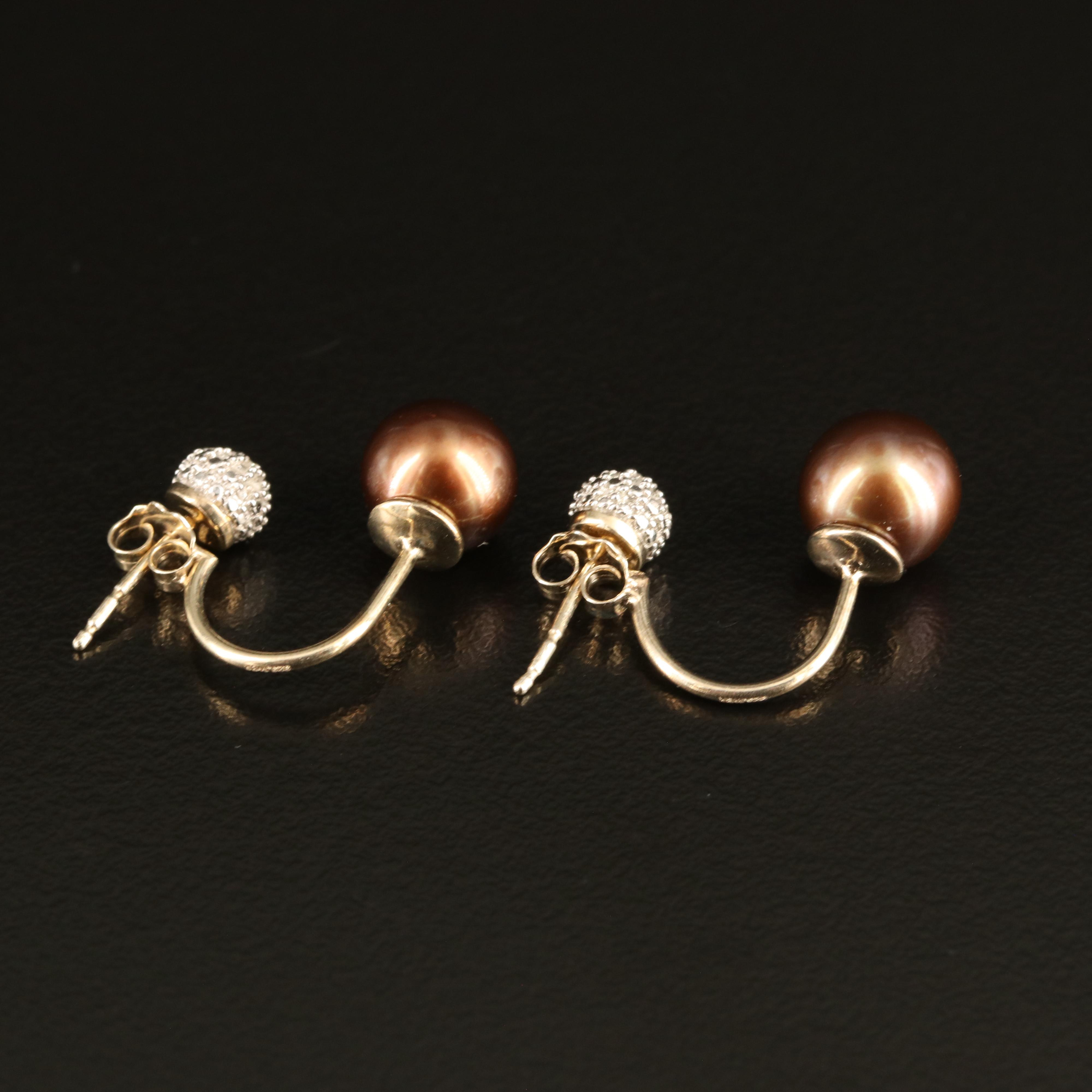 Sterling Diamond Stud Earrings with Pearl Enhancers
