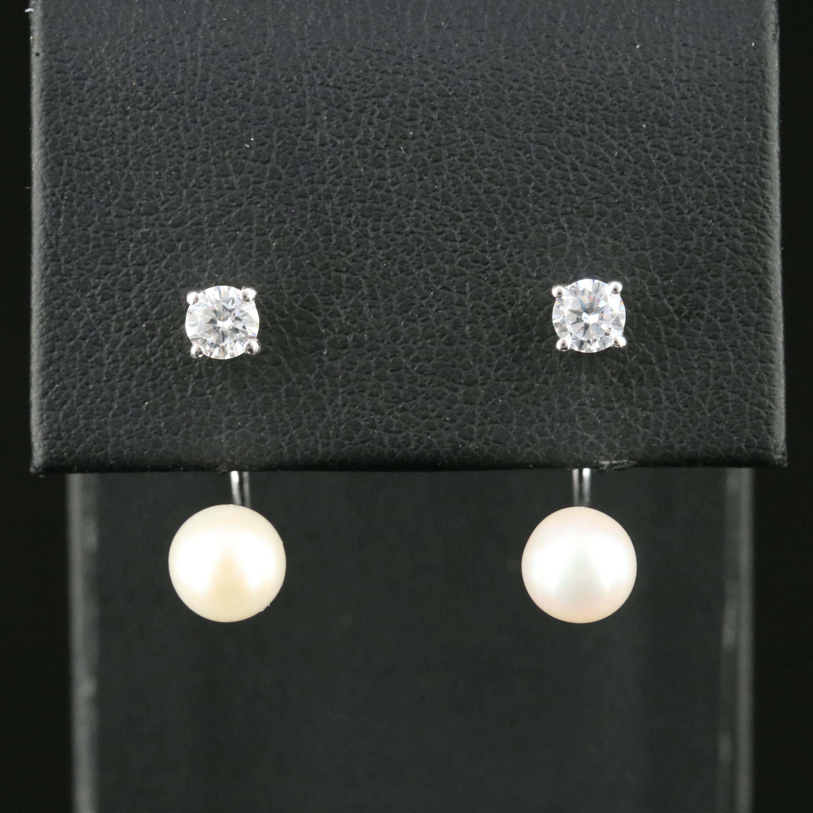 Sterling Cubic Zirconia Stud Earrings and Pearl Enhancers