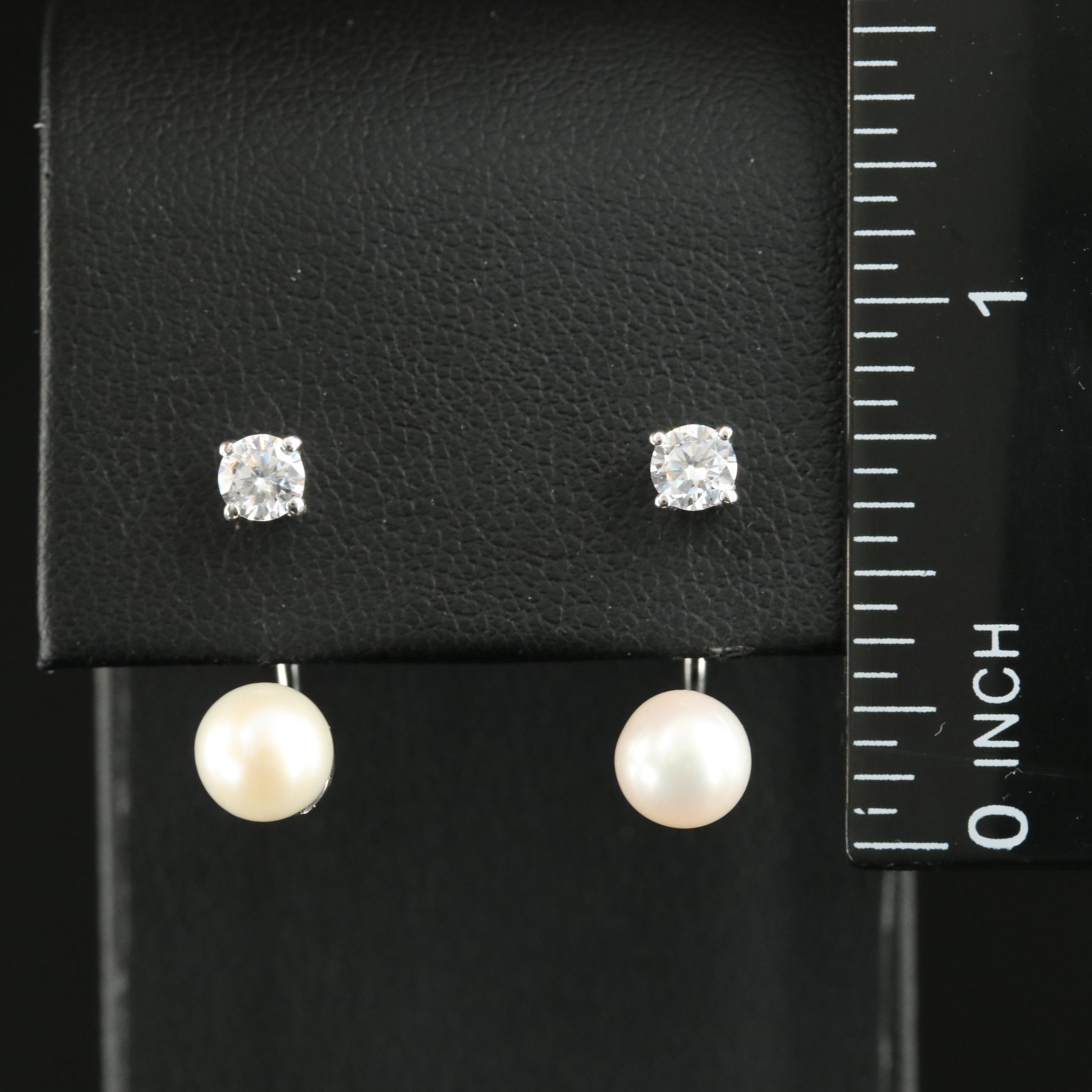Sterling Cubic Zirconia Stud Earrings and Pearl Enhancers