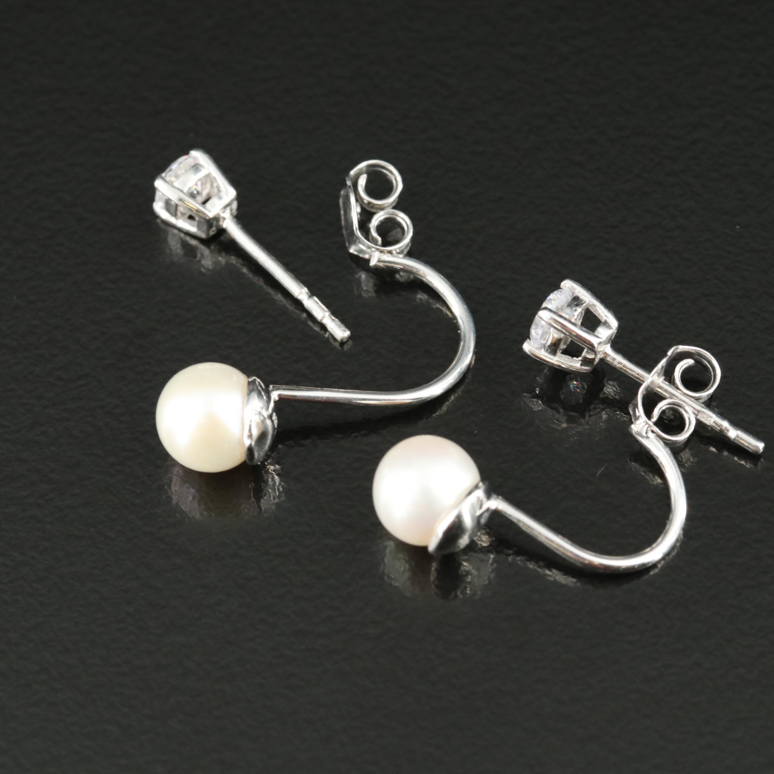 Sterling Cubic Zirconia Stud Earrings and Pearl Enhancers