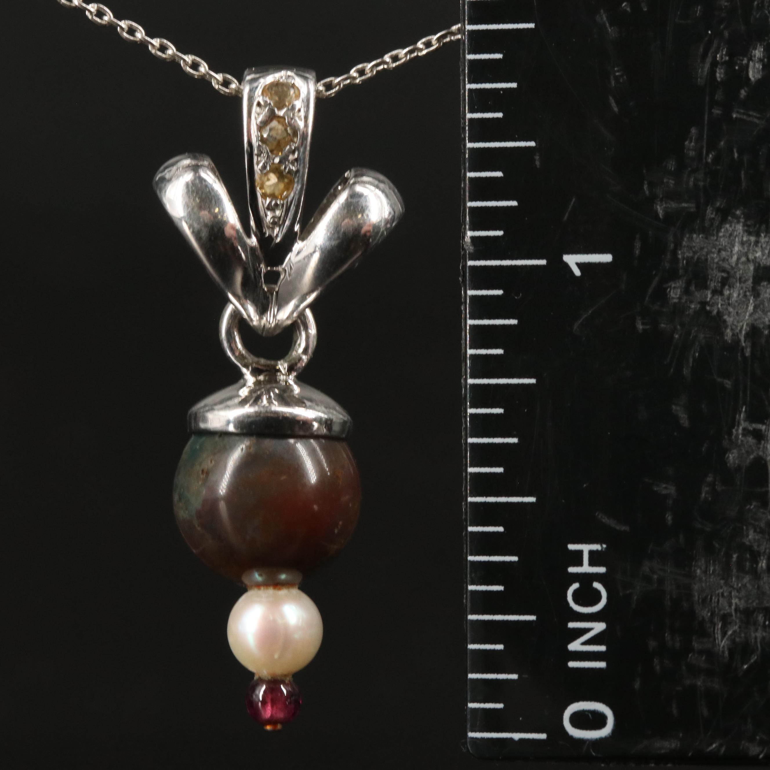 Sterling Jasper, Citrine, Garnet, and Additional Gemstones Pendant Necklace