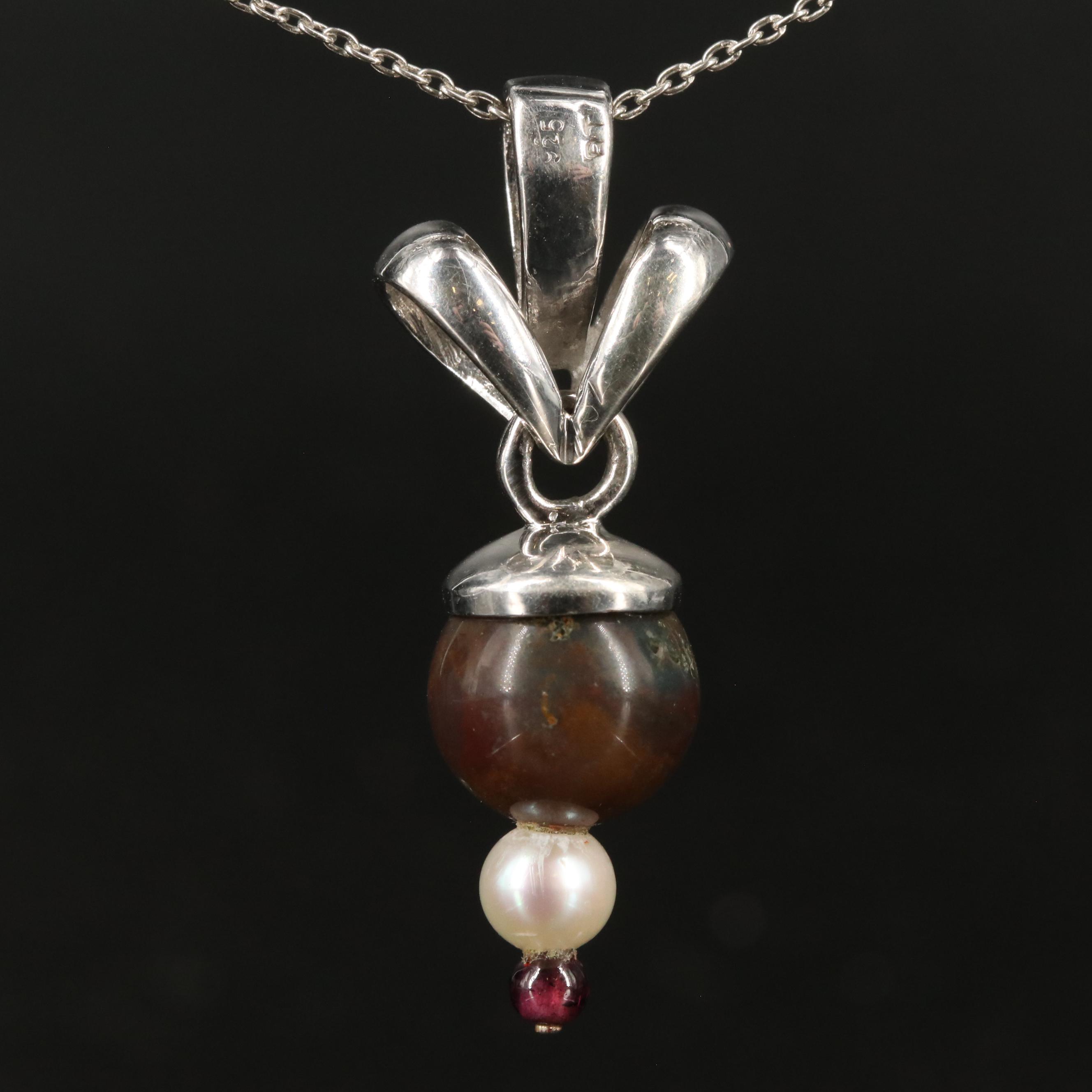 Sterling Jasper, Citrine, Garnet, and Additional Gemstones Pendant Necklace