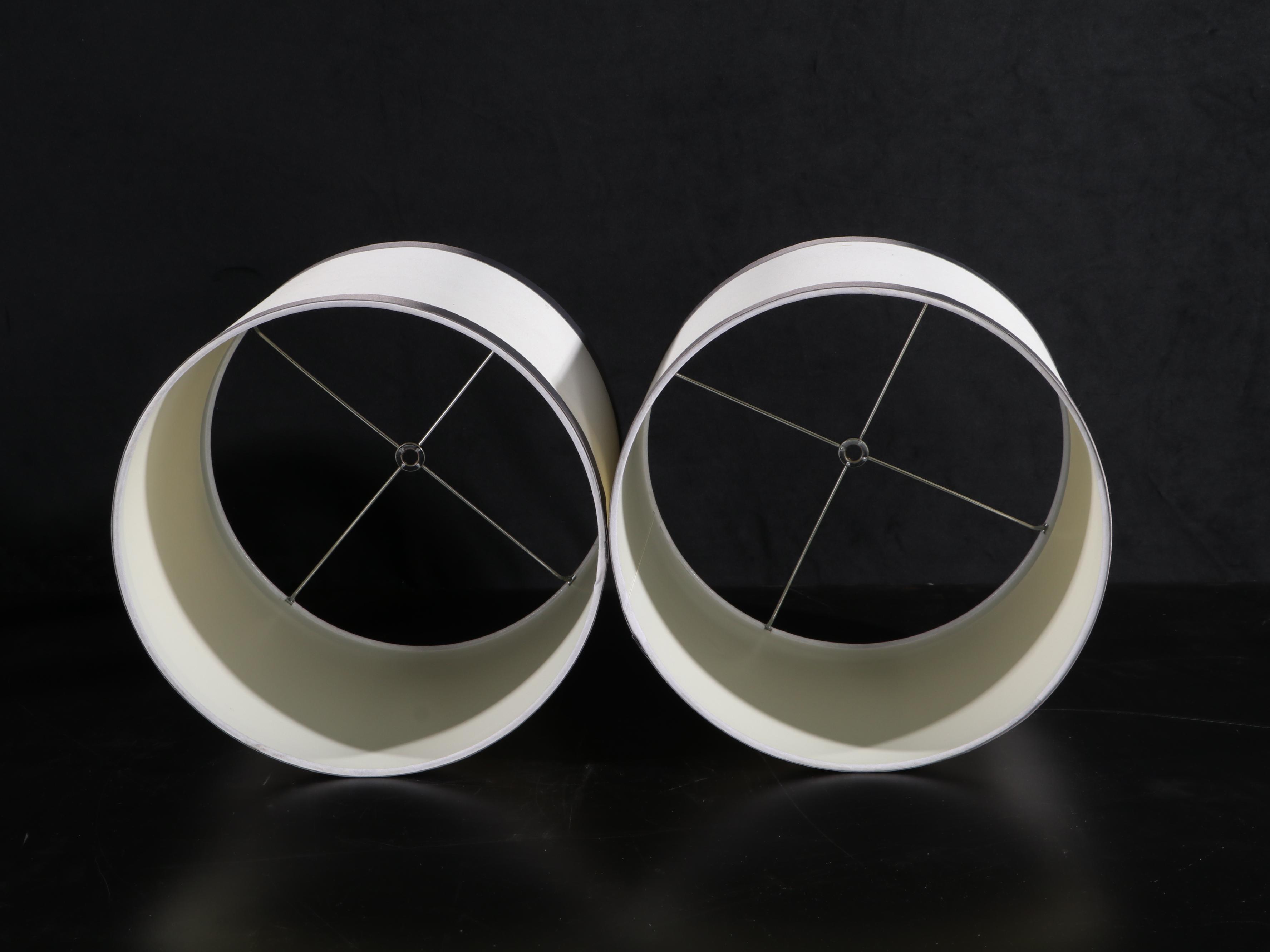 Pair of Glass and Chromed Metal Table Lamps With Tailored Shades