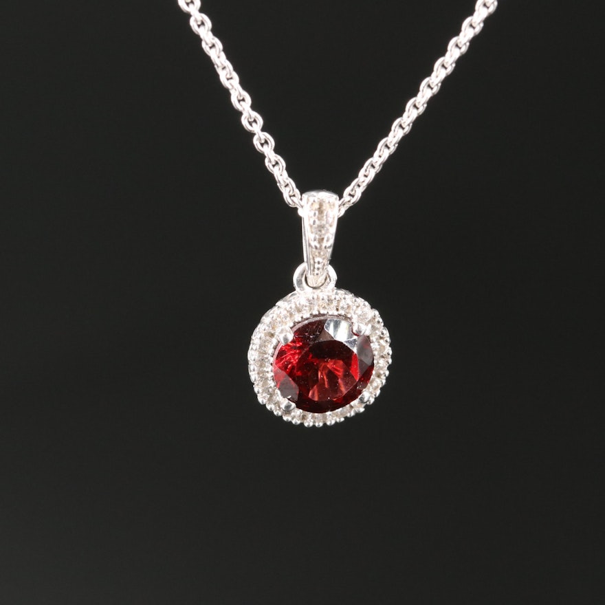 Sterling Garnet and Sapphire Pendant Necklace