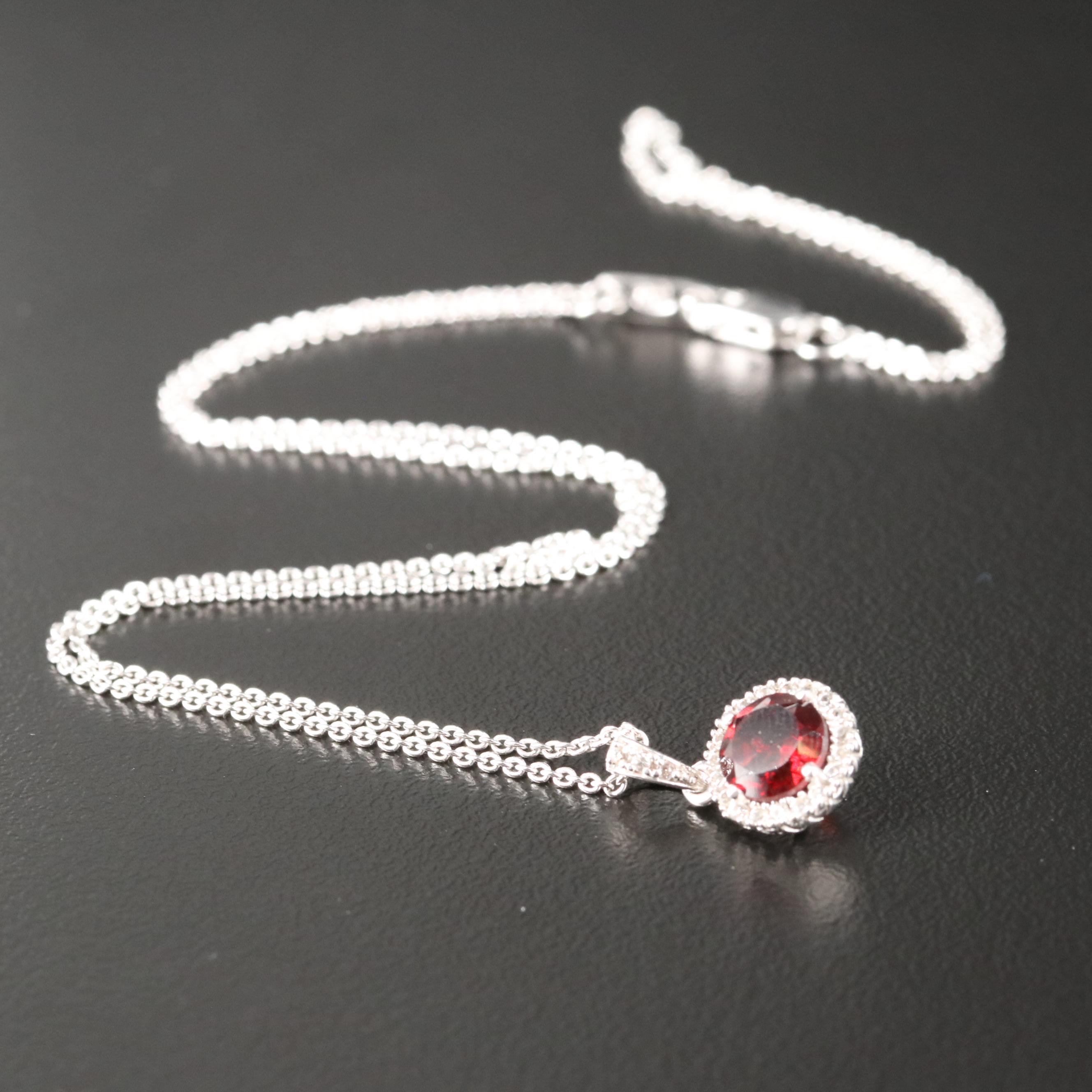 Sterling Garnet and Sapphire Pendant Necklace