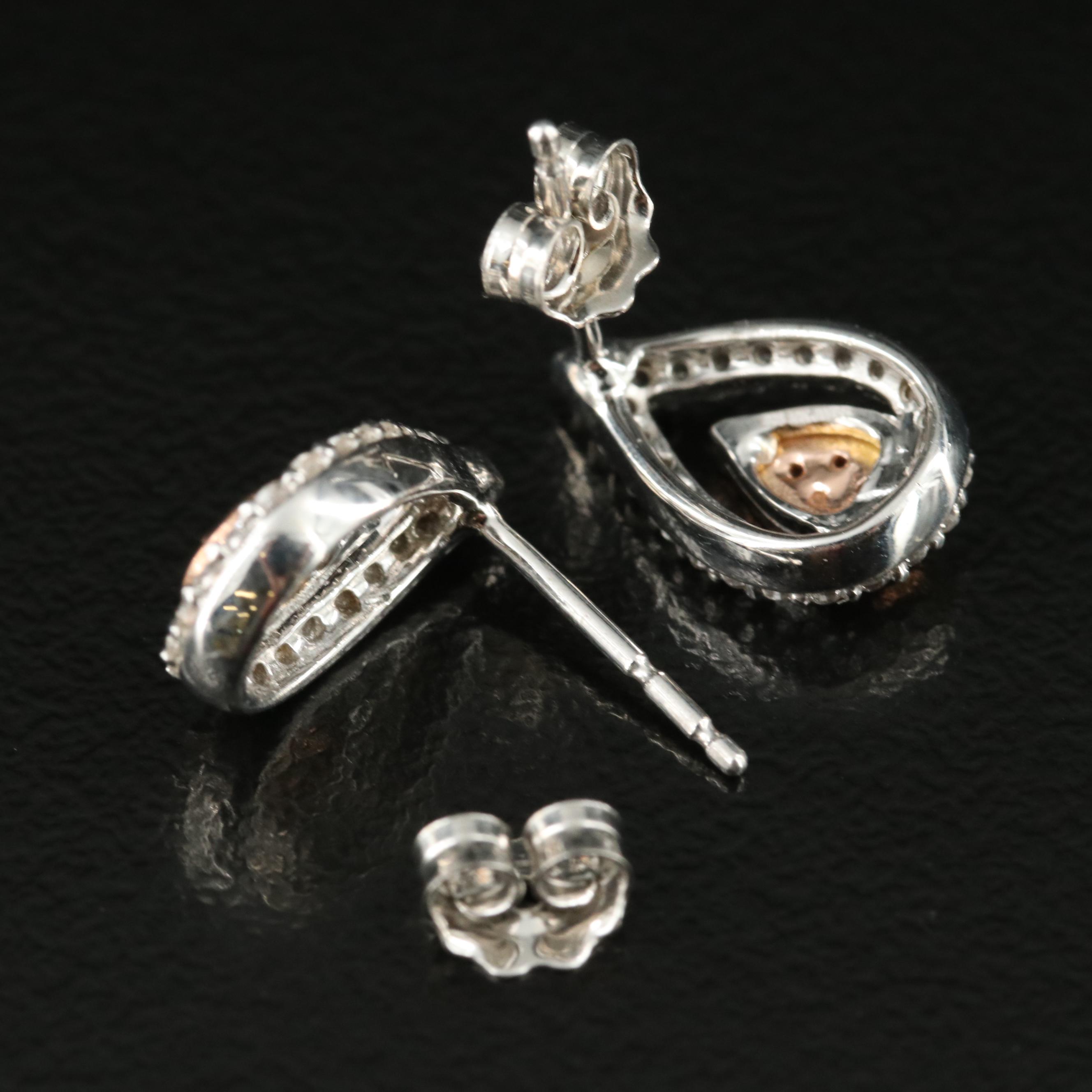 Sterling White Sapphire Teardrop Earrings with 10K Rose Gold Accents