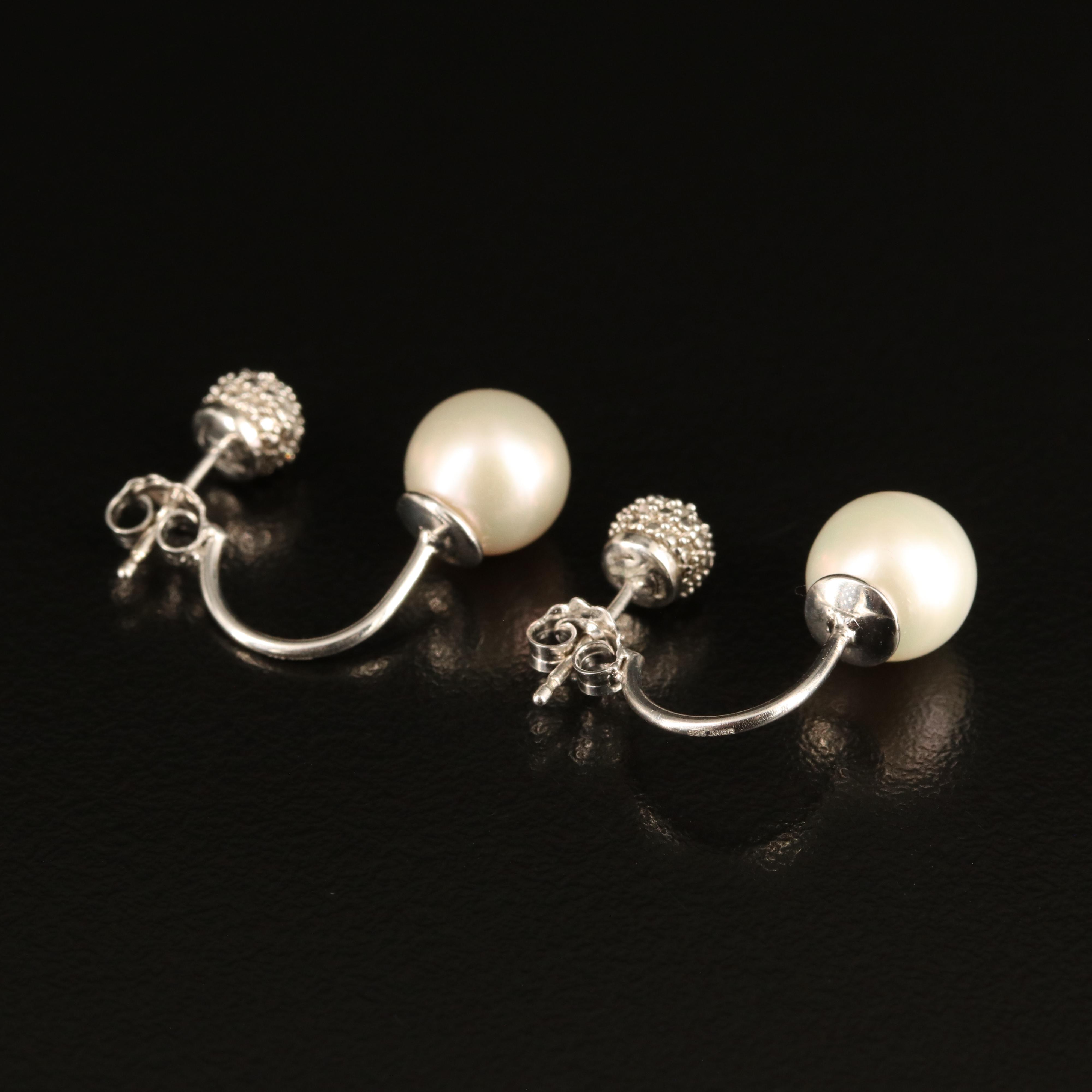 Sterling Diamond Stud Earrings with Pearl Enhancers