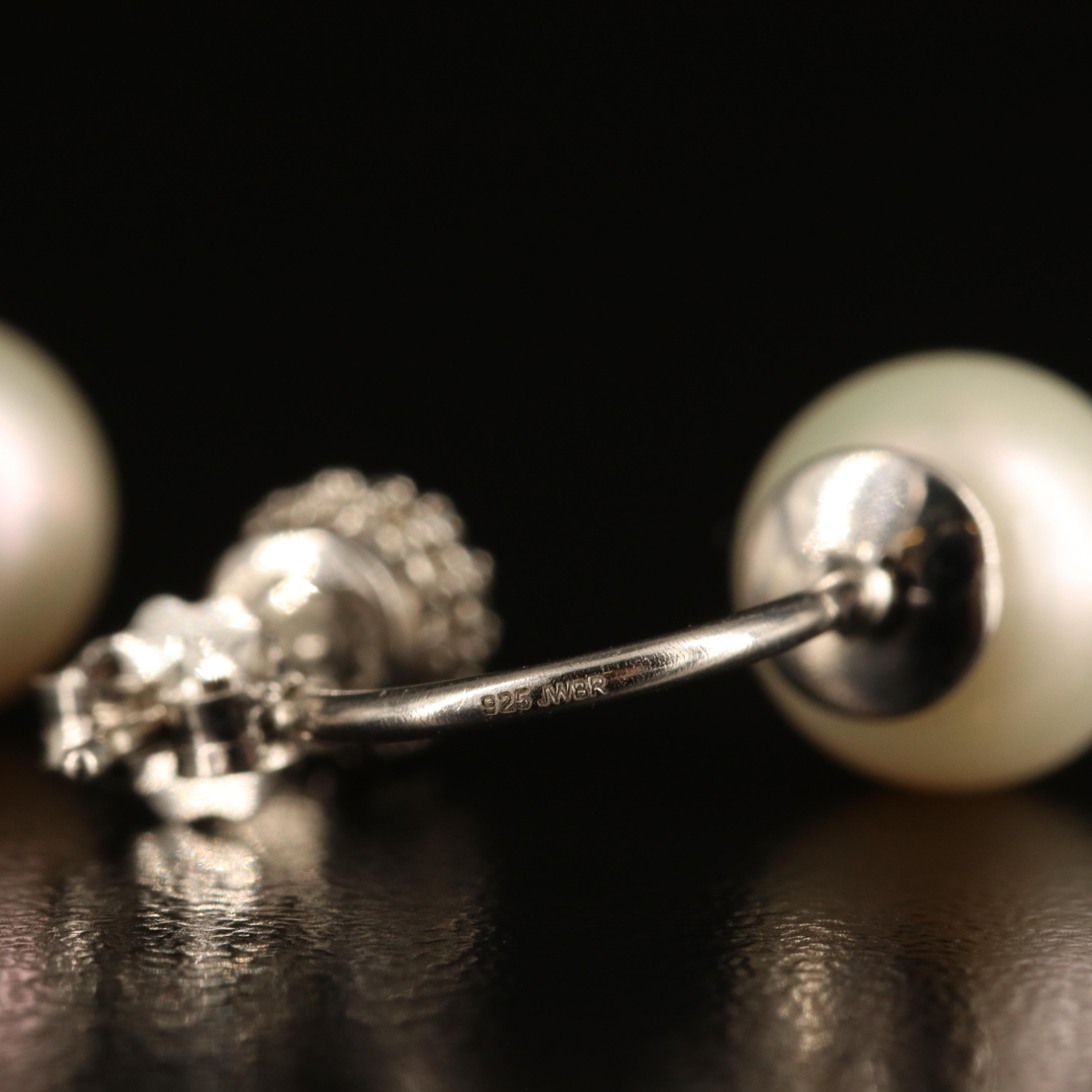 Sterling Diamond Stud Earrings with Pearl Enhancers