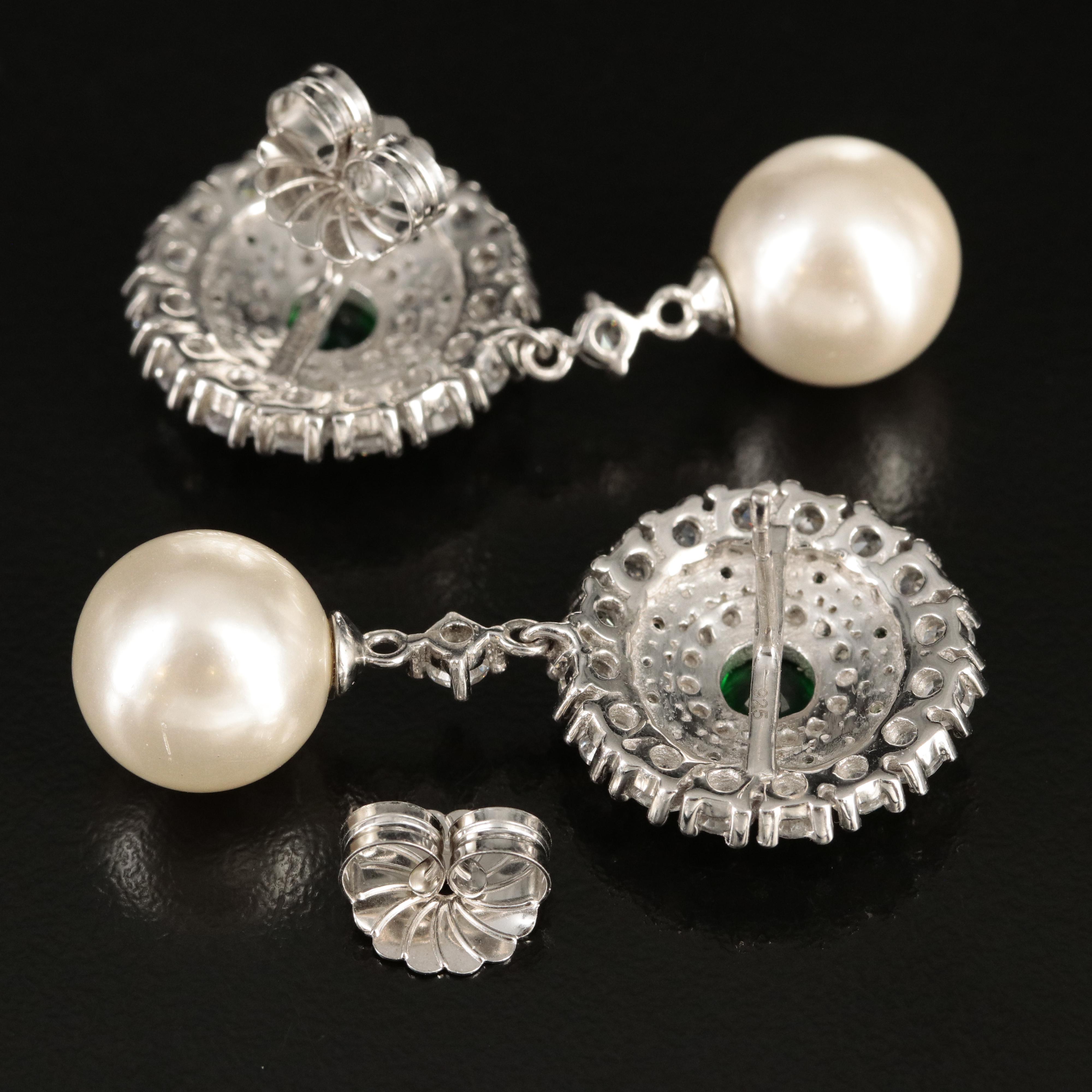 Sterling Cubic Zirconia, Glass and Faux Pearl Earrings