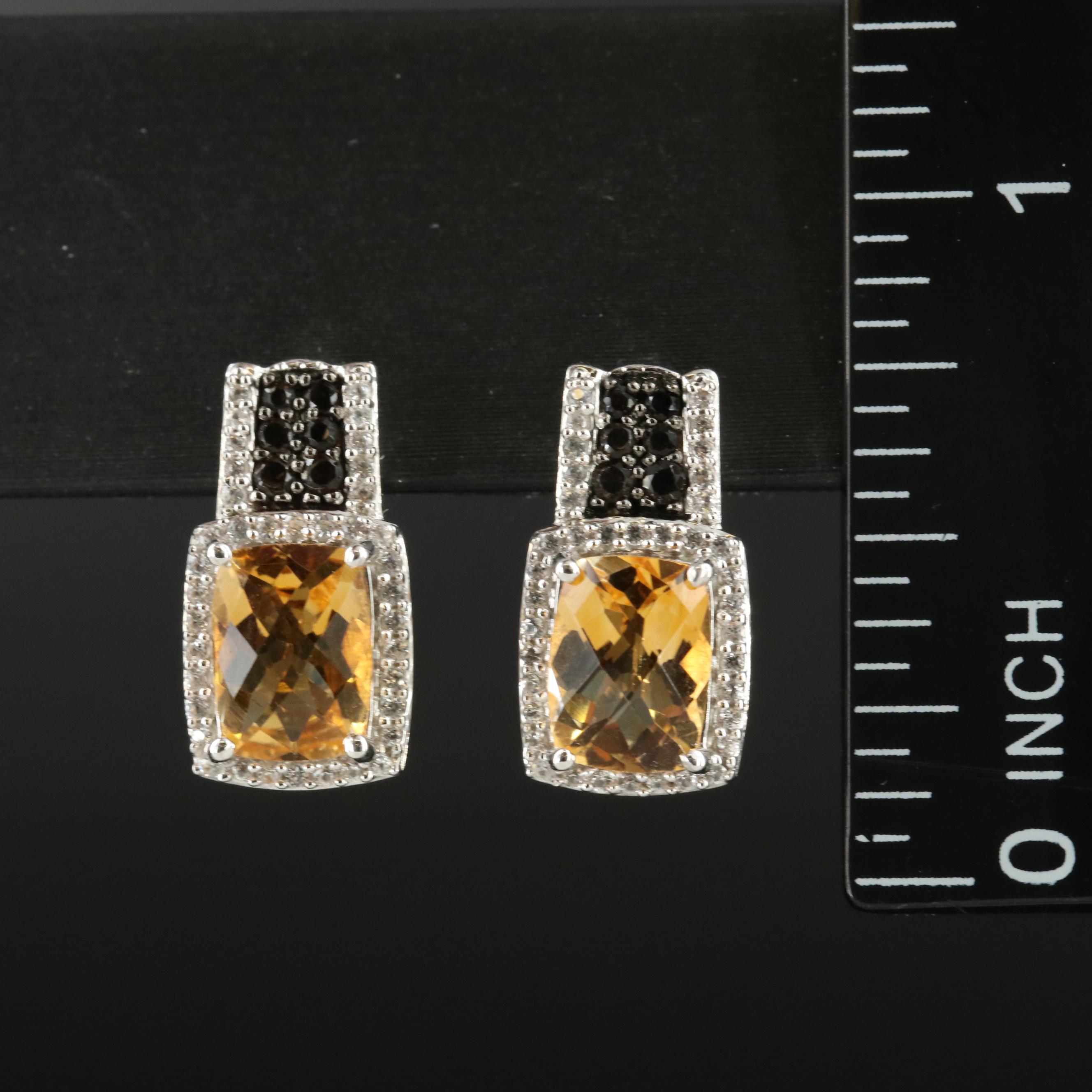 Sterling Citrine, Smoky Quartz and White Sapphire Earrings