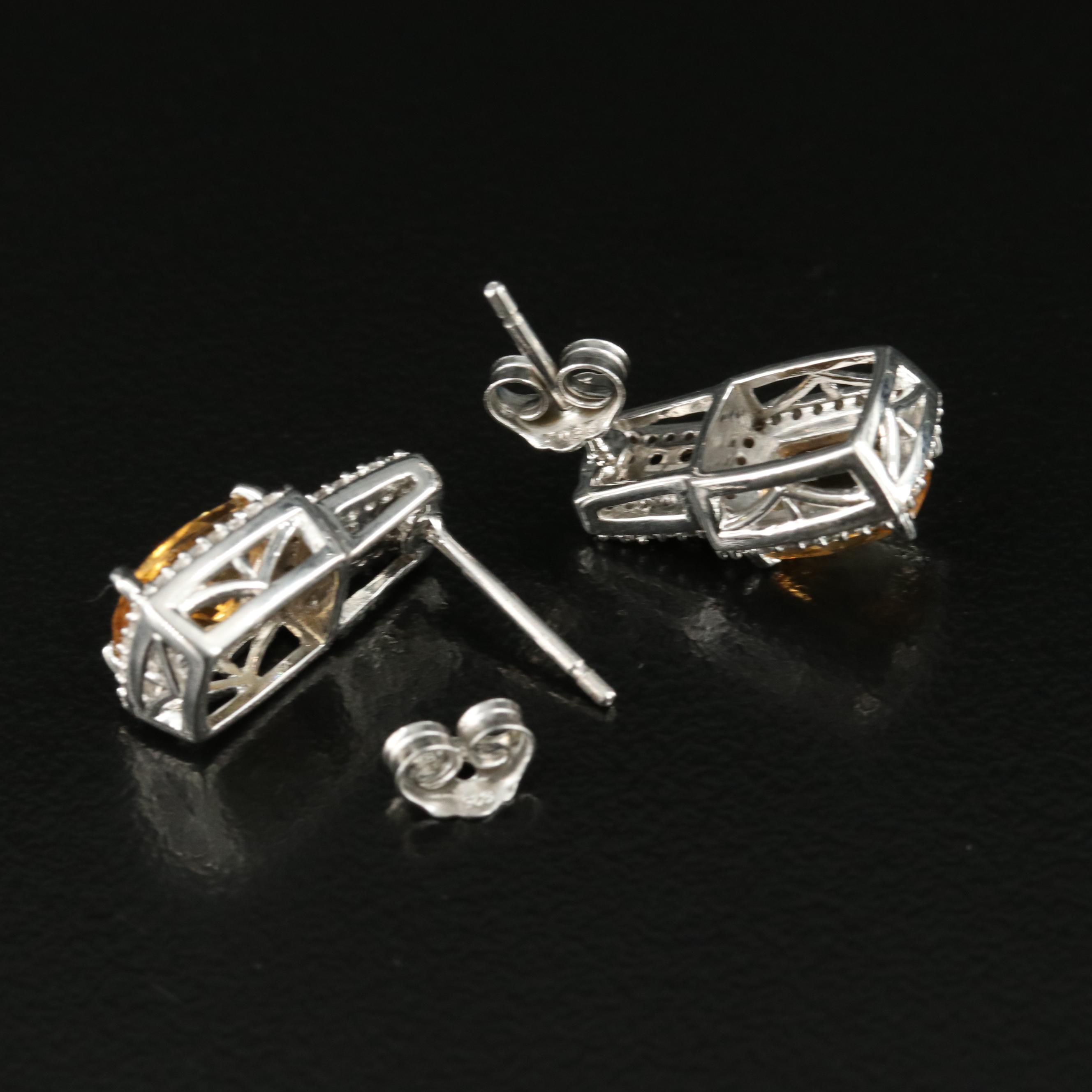 Sterling Citrine, Smoky Quartz and White Sapphire Earrings