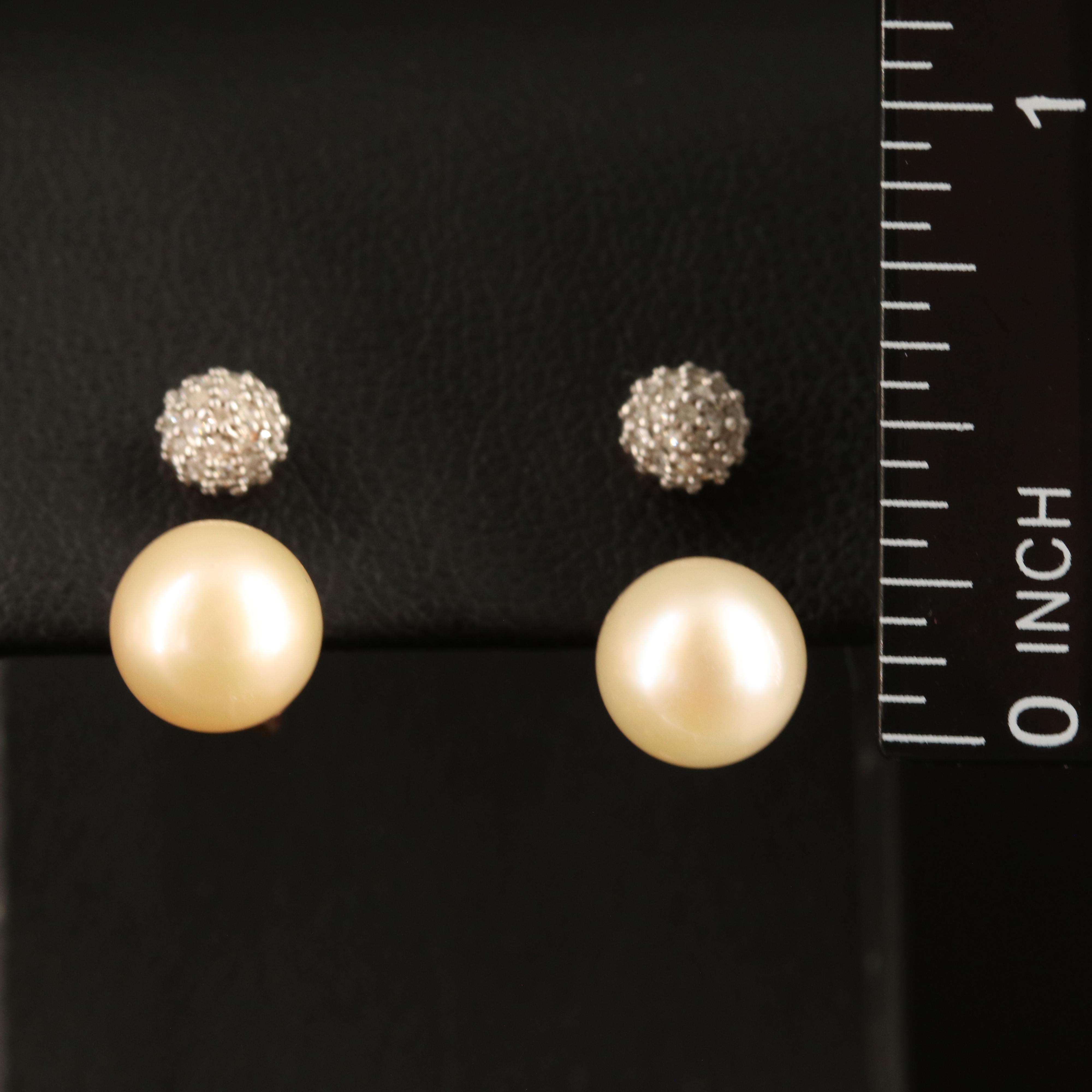 Sterling Diamond Stud Earrings with Pearl Enhancers