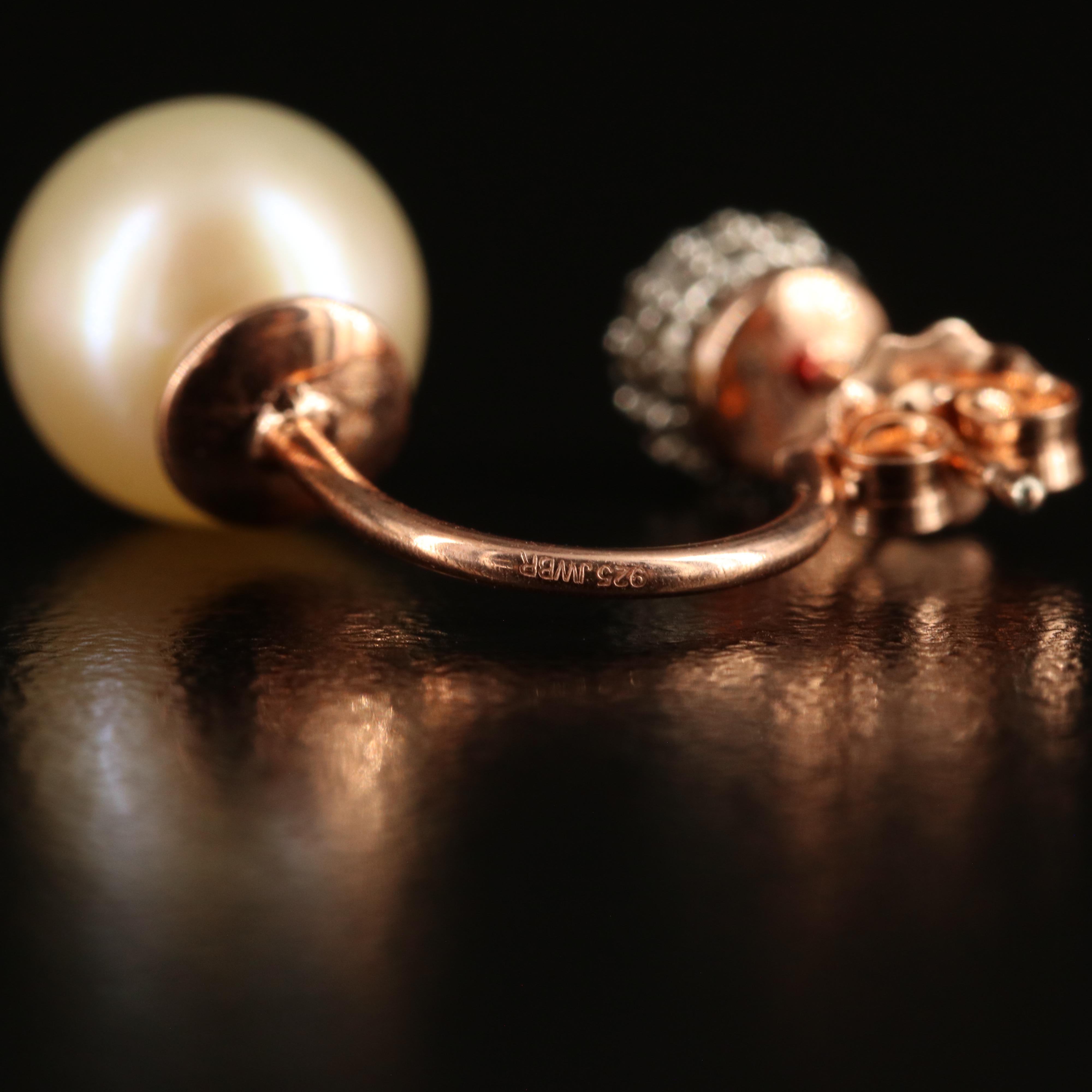 Sterling Diamond Stud Earrings with Pearl Enhancers