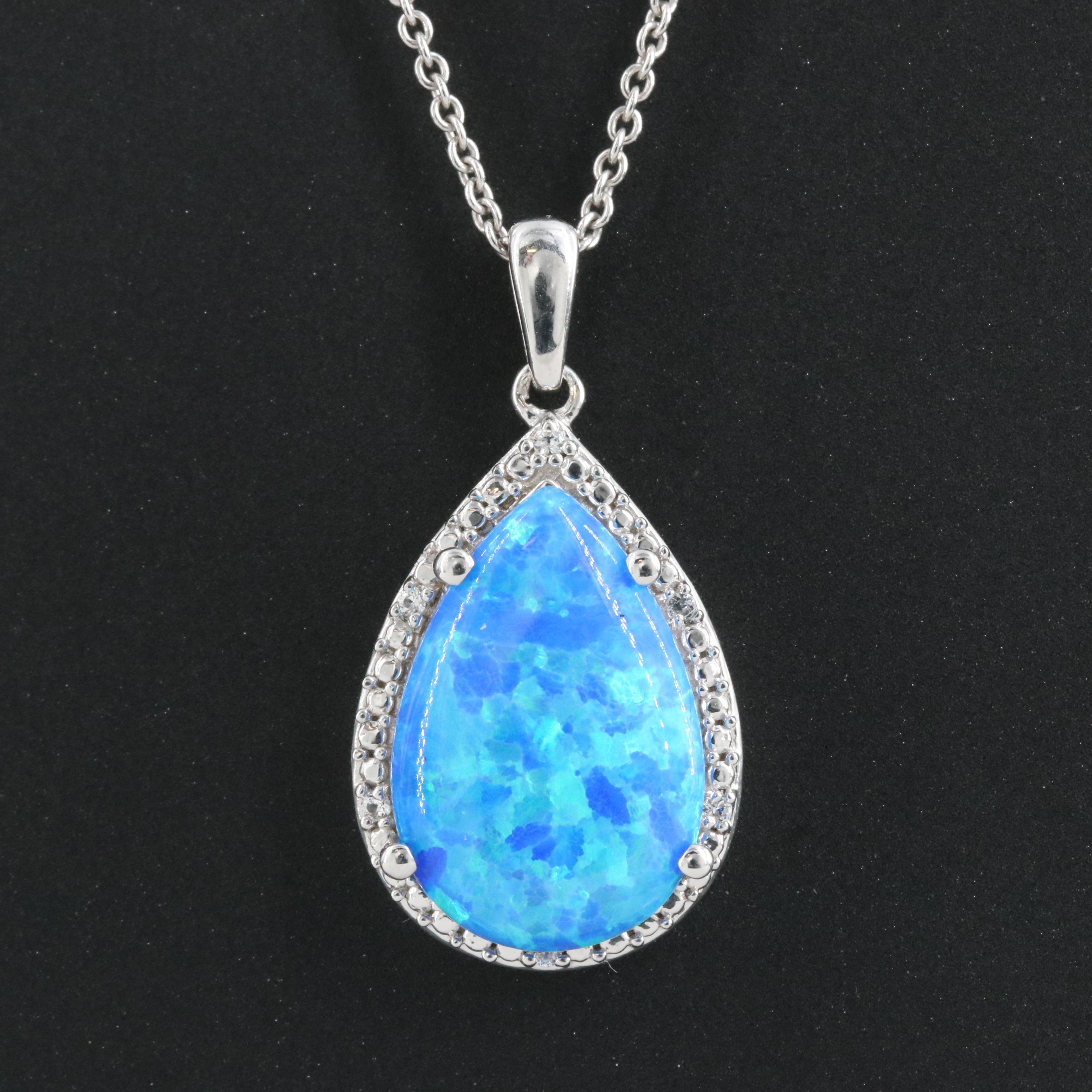 Sterling Opal and Sapphire Pendant Necklace