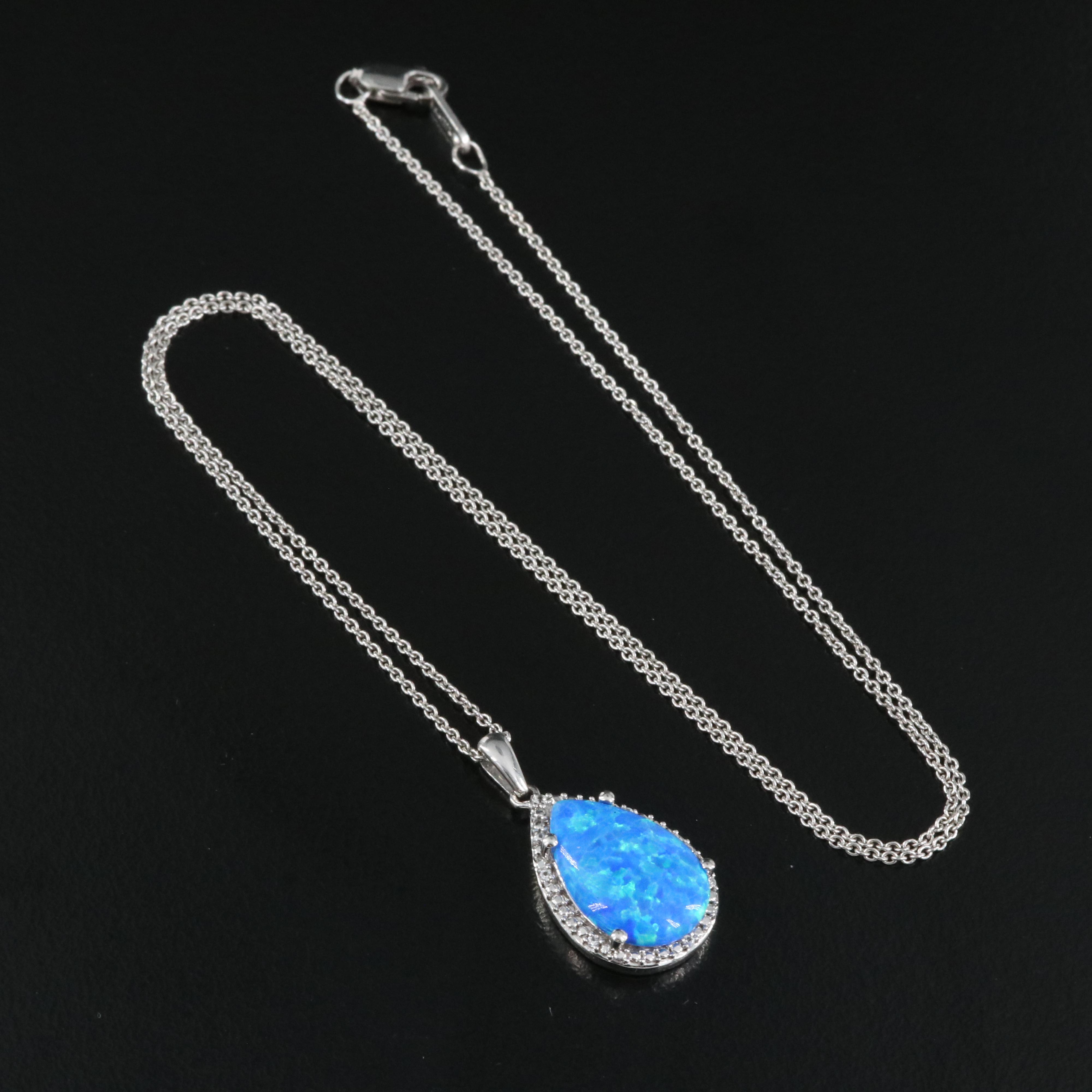 Sterling Opal and Sapphire Pendant Necklace