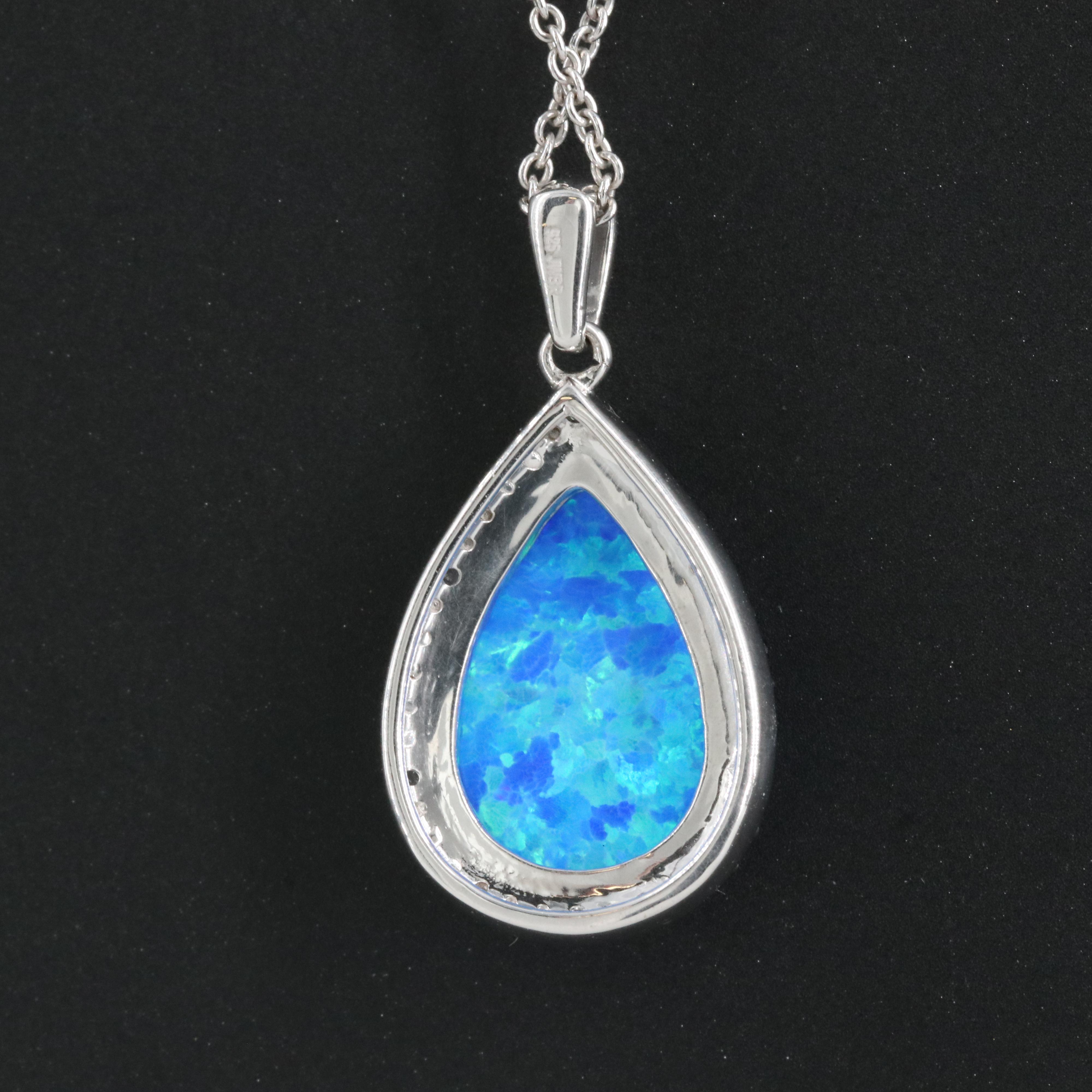 Sterling Opal and Sapphire Pendant Necklace