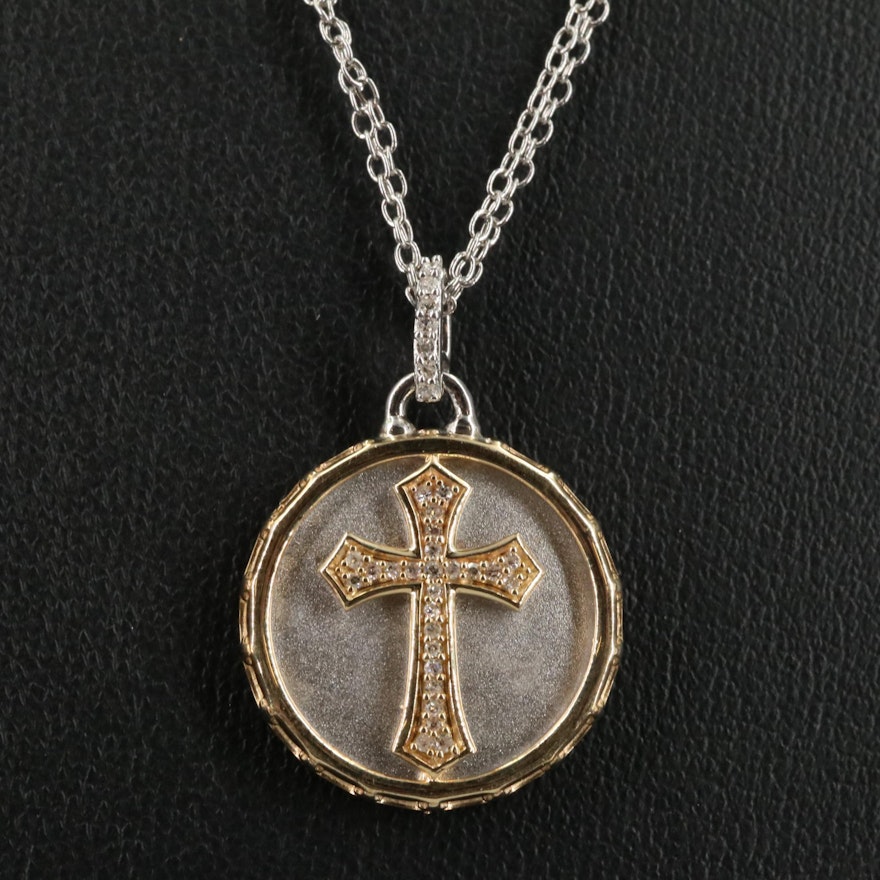 Sterling 0.11 CTW Diamond Cross Pendant Necklace