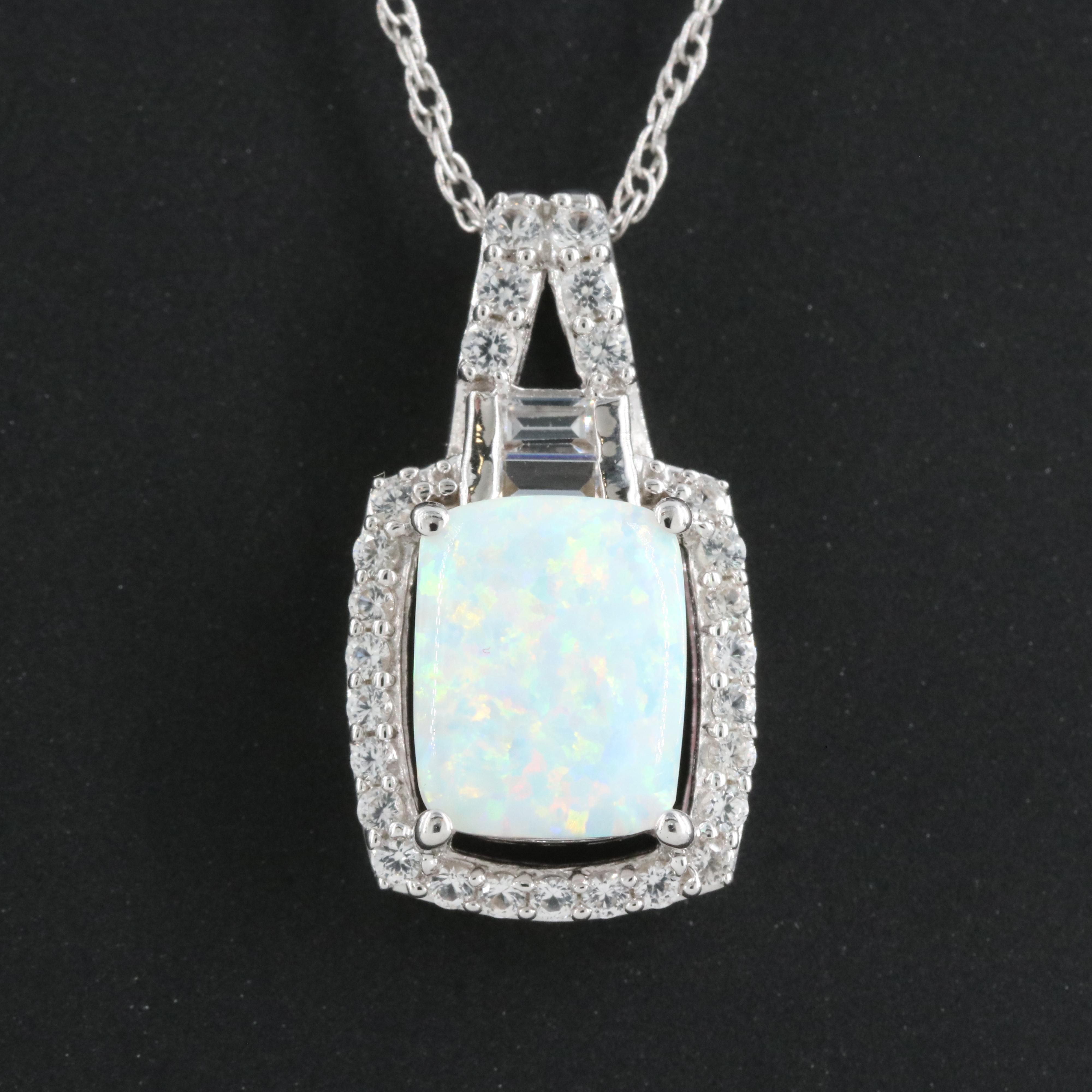 Sterling Opal and Sapphire Pendant Necklace