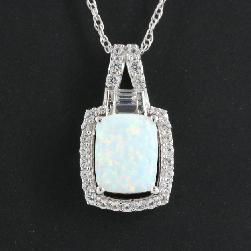 Sterling Opal and Sapphire Pendant Necklace