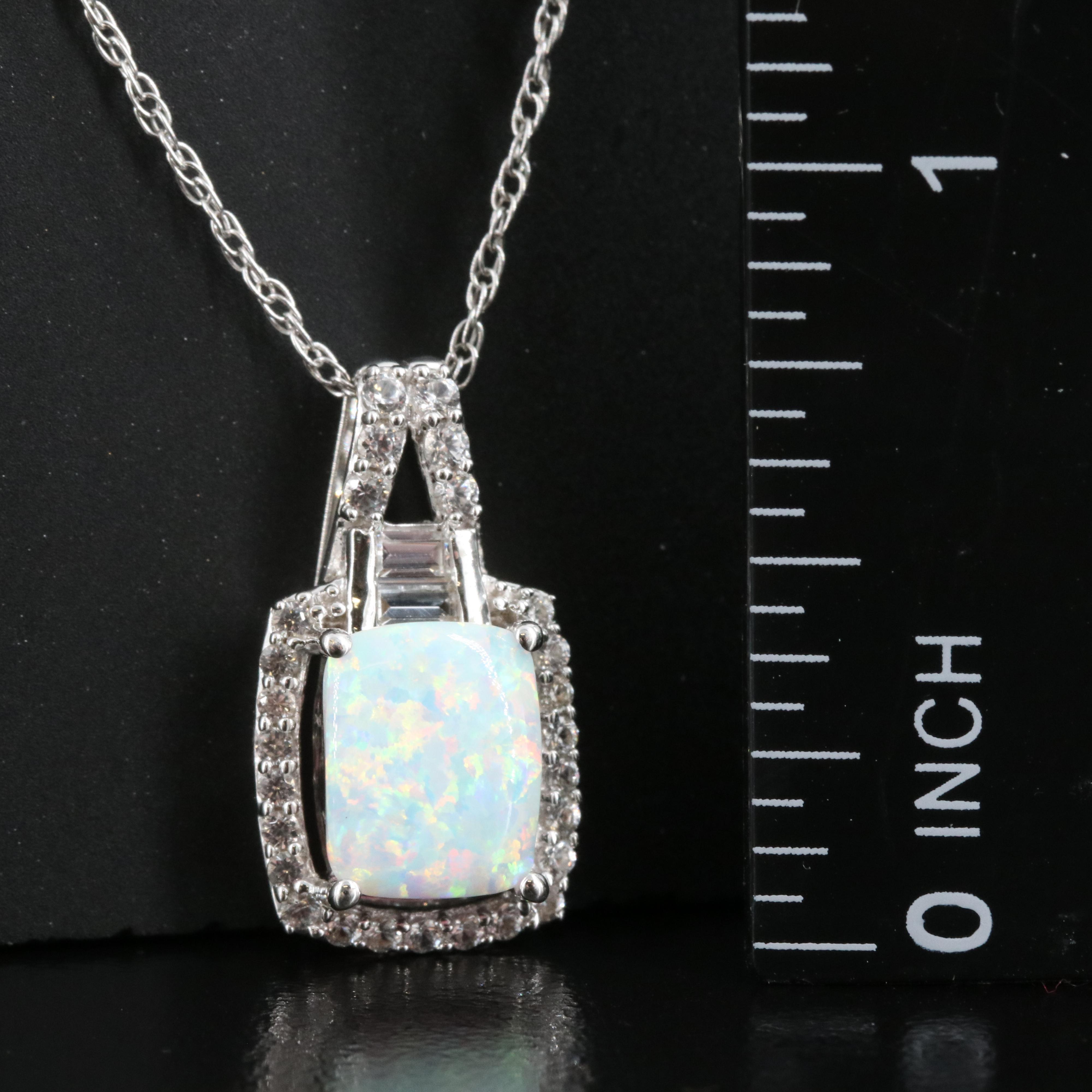 Sterling Opal and Sapphire Pendant Necklace