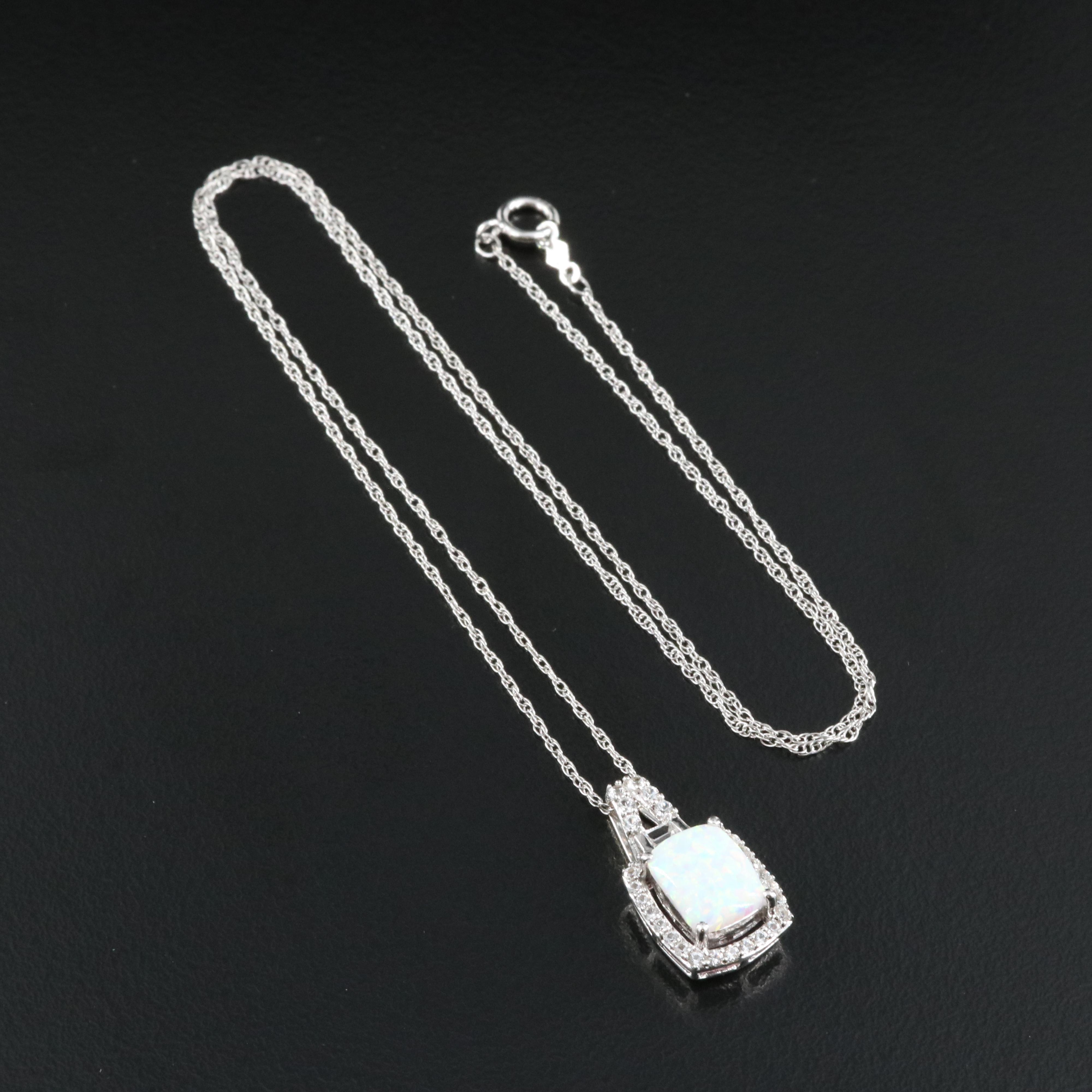 Sterling Opal and Sapphire Pendant Necklace