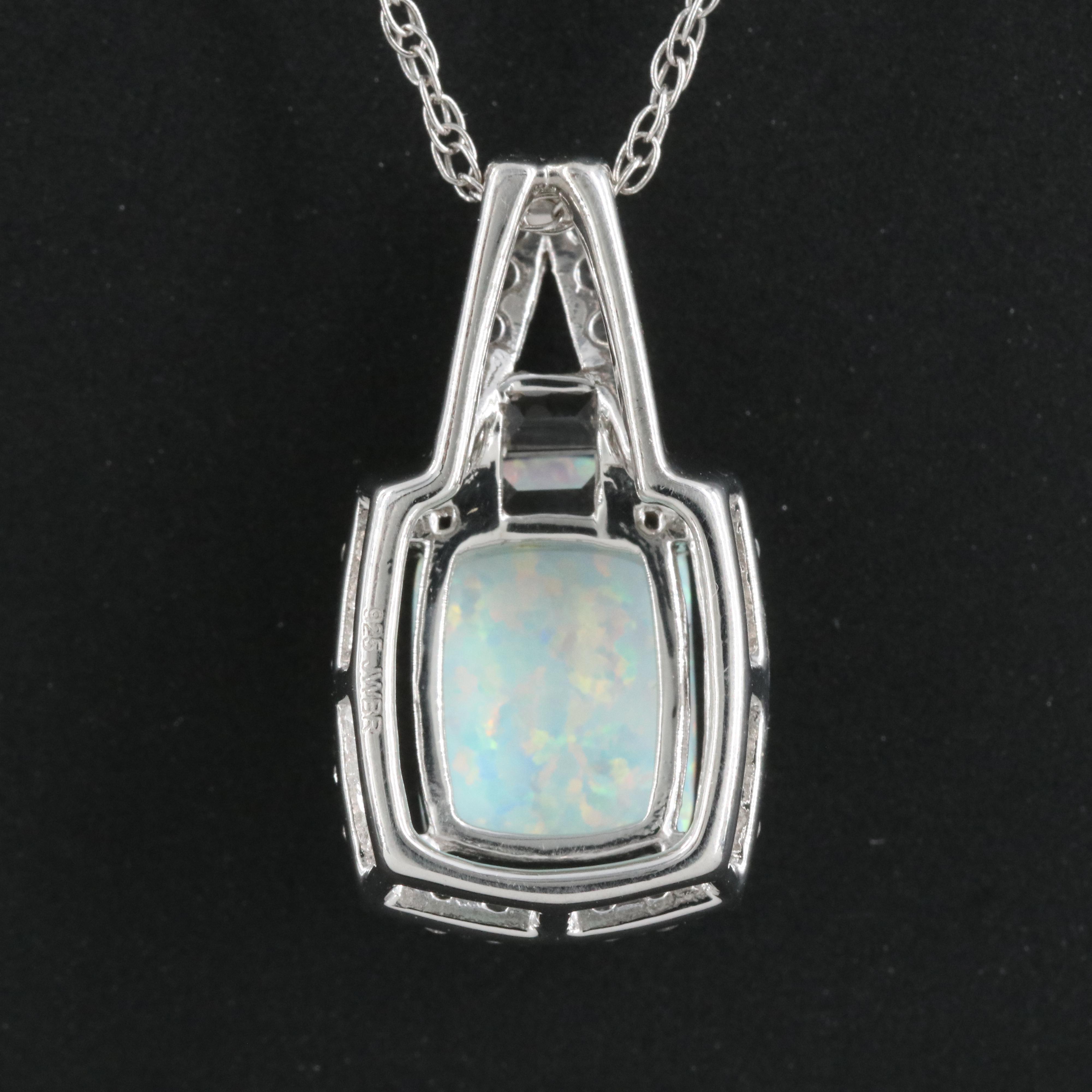 Sterling Opal and Sapphire Pendant Necklace
