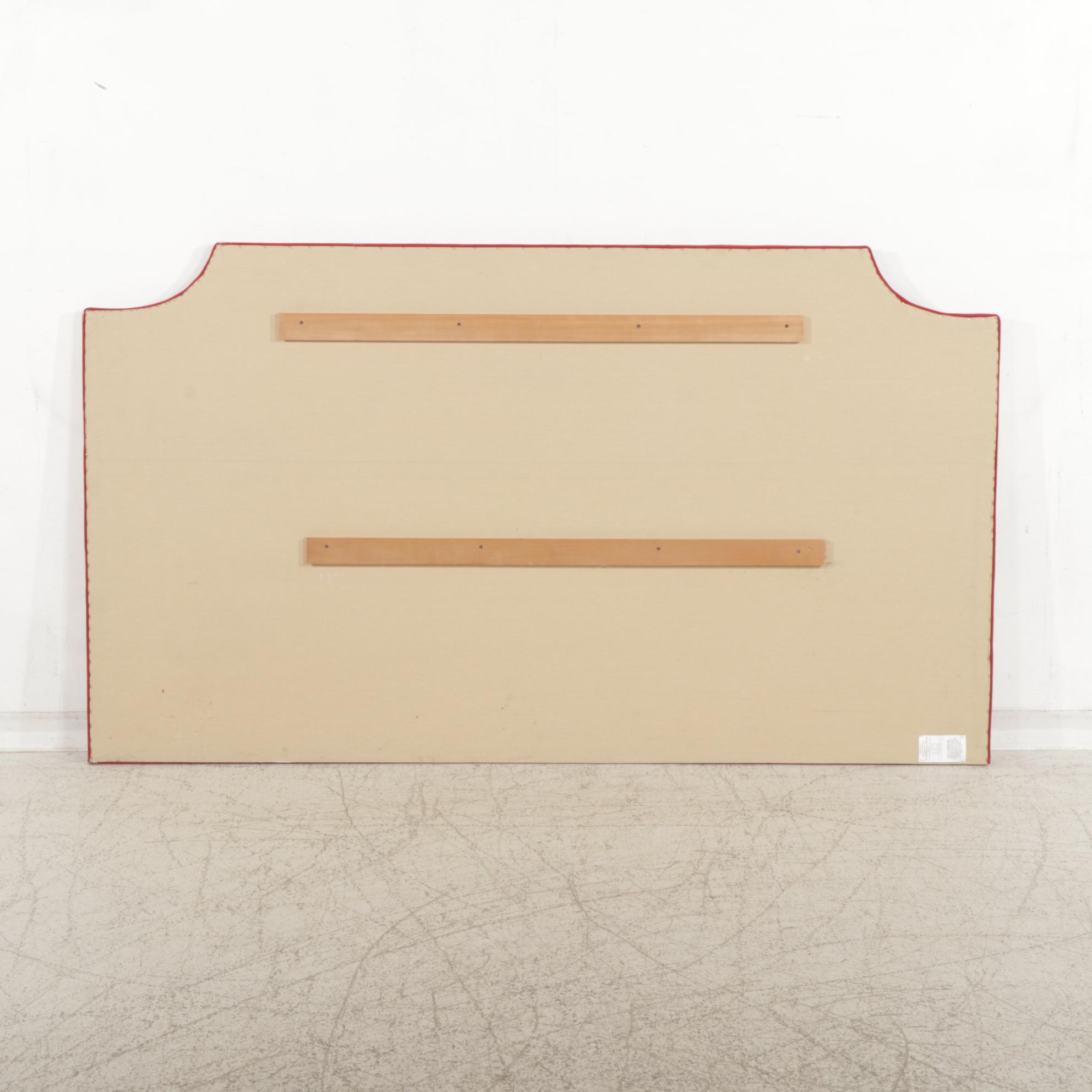 Silver-Tacked and Red Suede Upholstered King Size Headboard