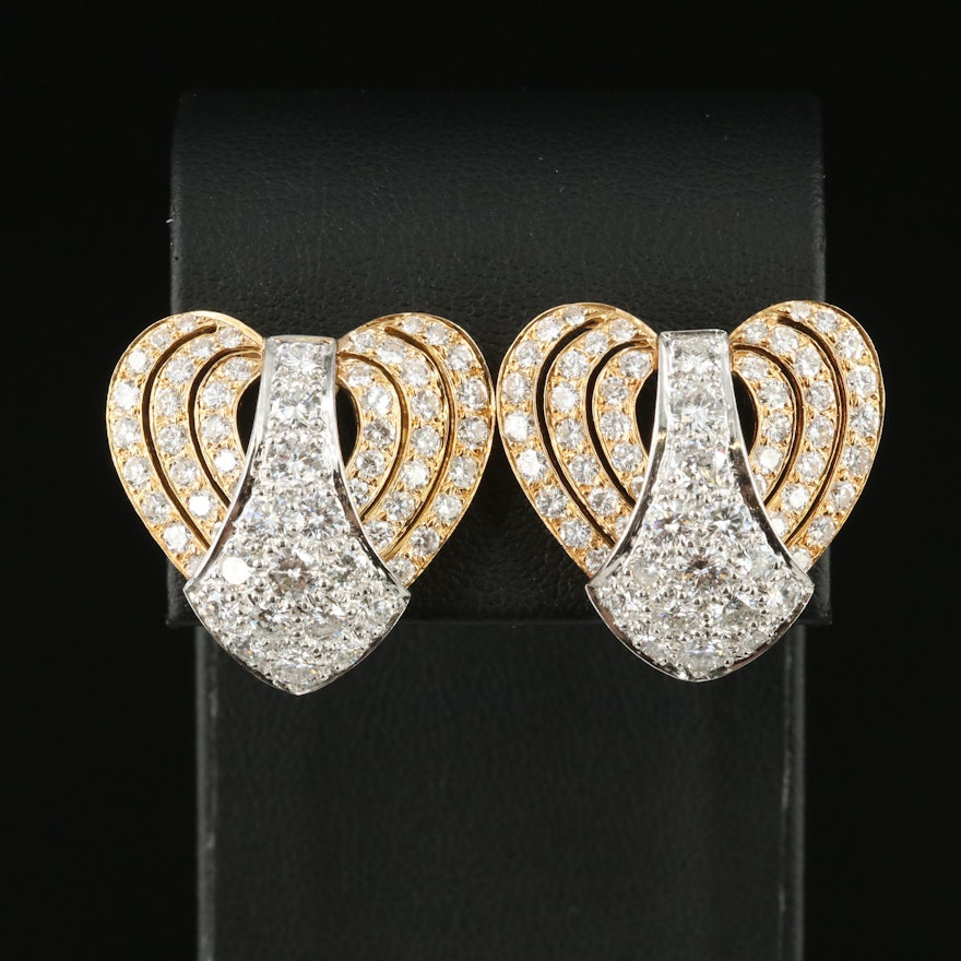 French 18K 5.75 CTW Diamond Heart Earrings with Platinum Accents