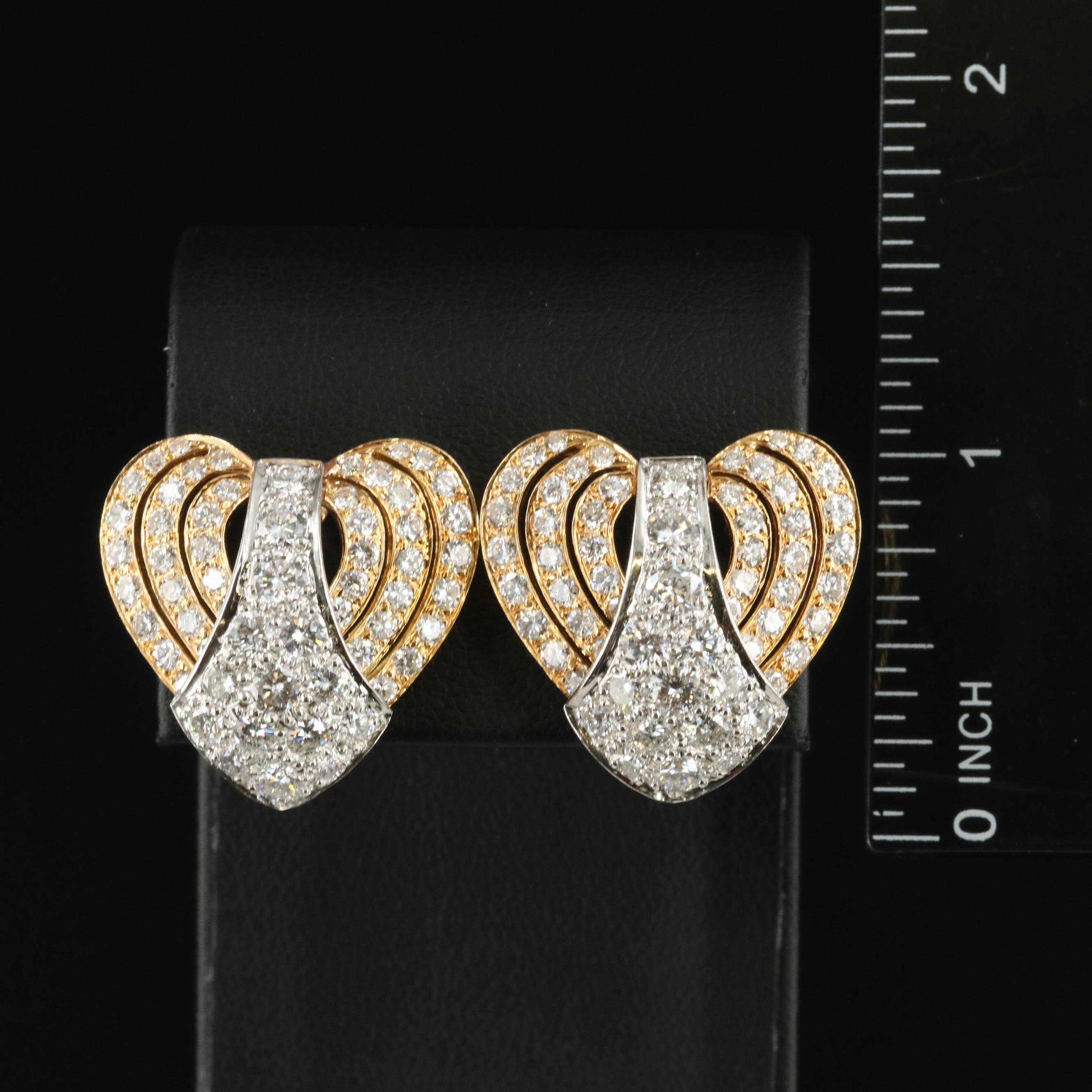 French 18K 5.75 CTW Diamond Heart Earrings with Platinum Accents
