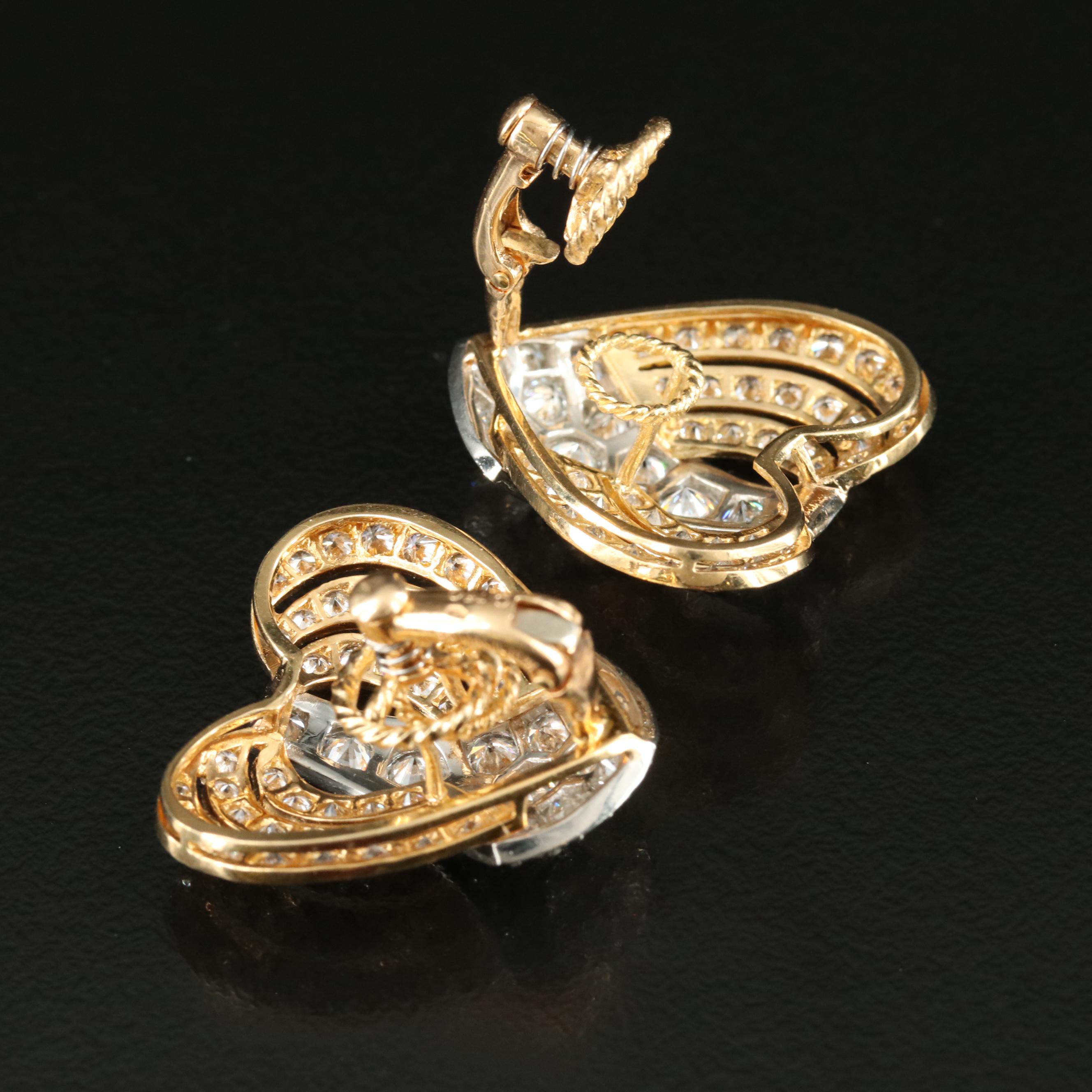 French 18K 5.75 CTW Diamond Heart Earrings with Platinum Accents