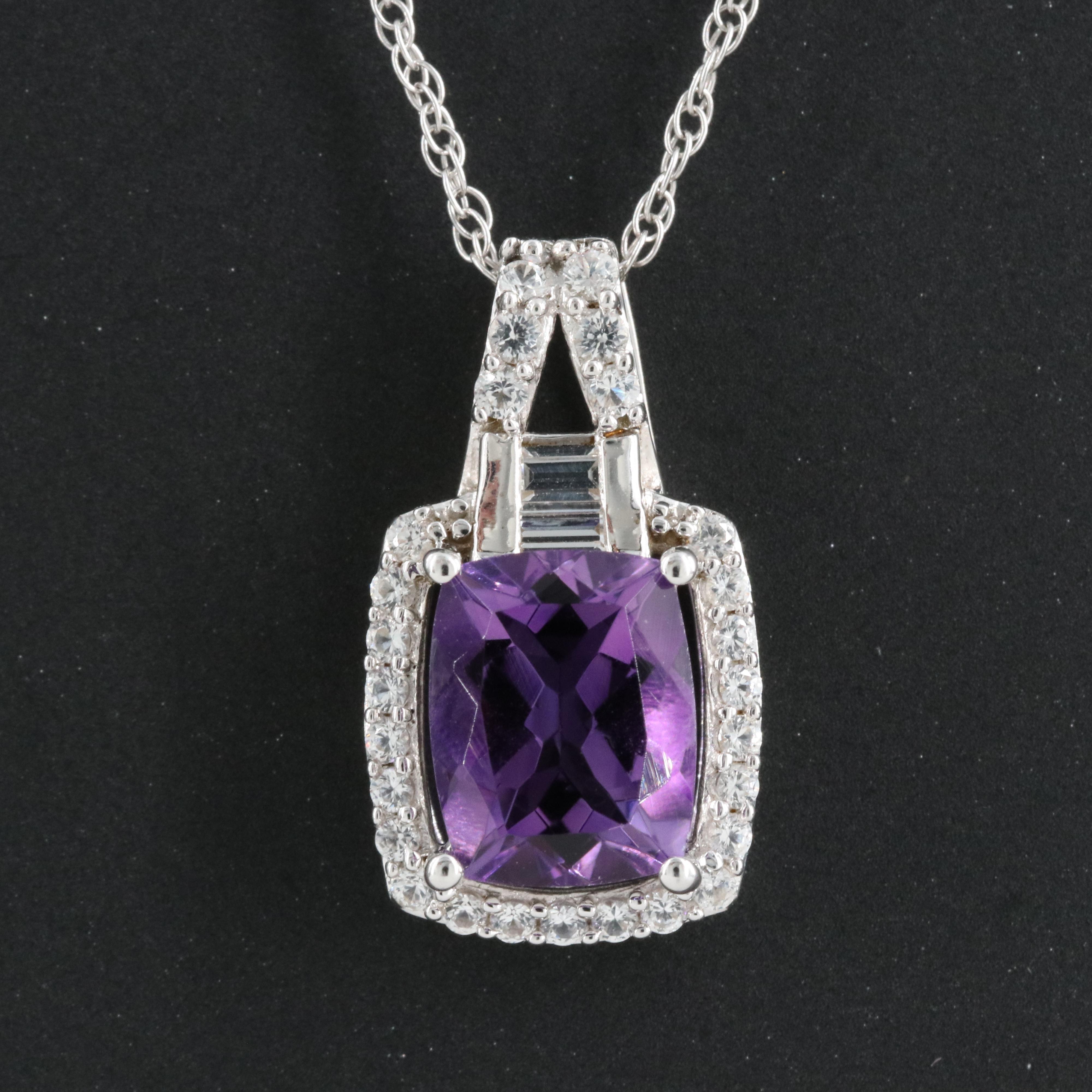 Sterling Amethyst and Sapphire Pendant Necklace